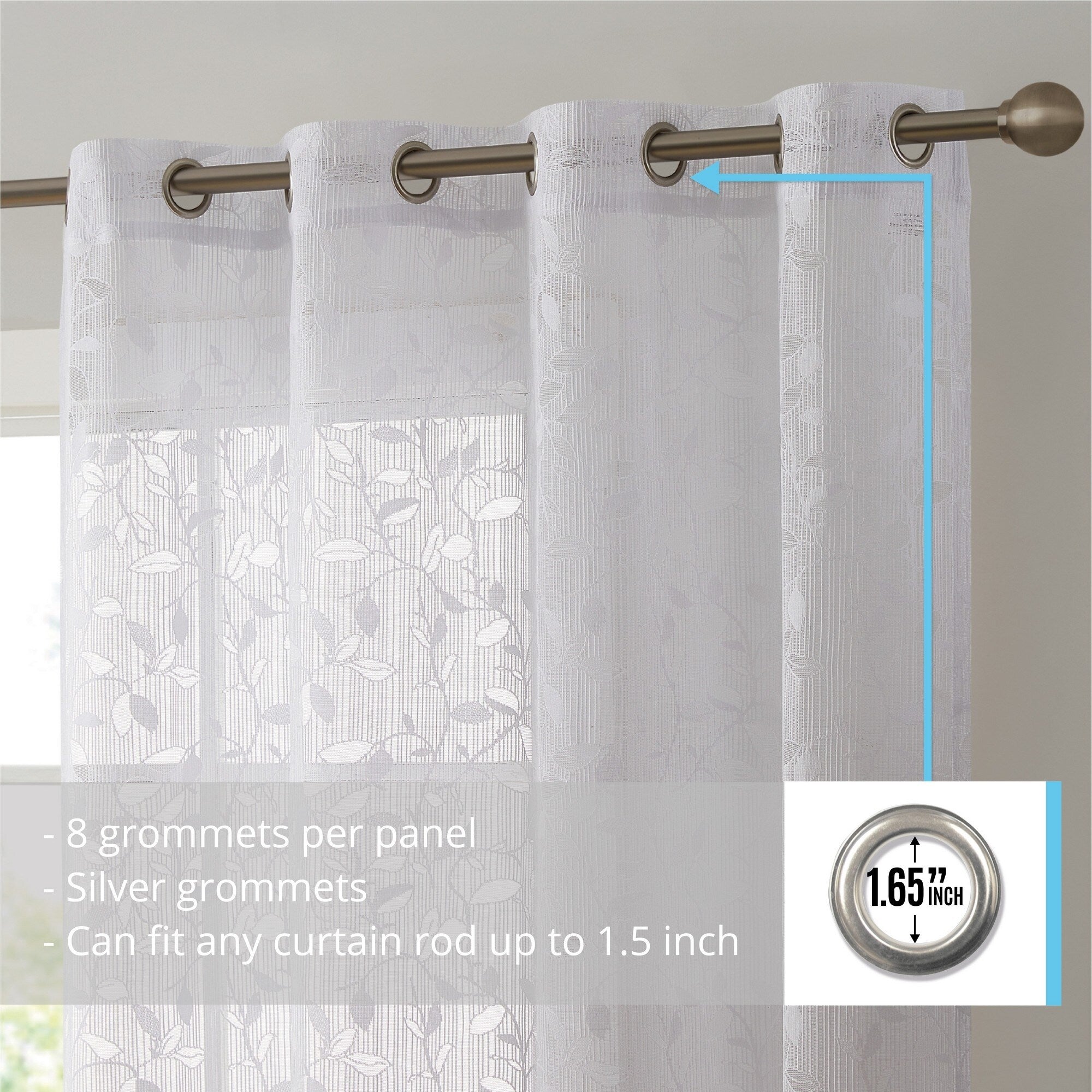 HLC.me Joyce Floral Decorative Semi Sheer Light Filtering Grommet Window Treatment Curtain Panels - Set of 2 Panels