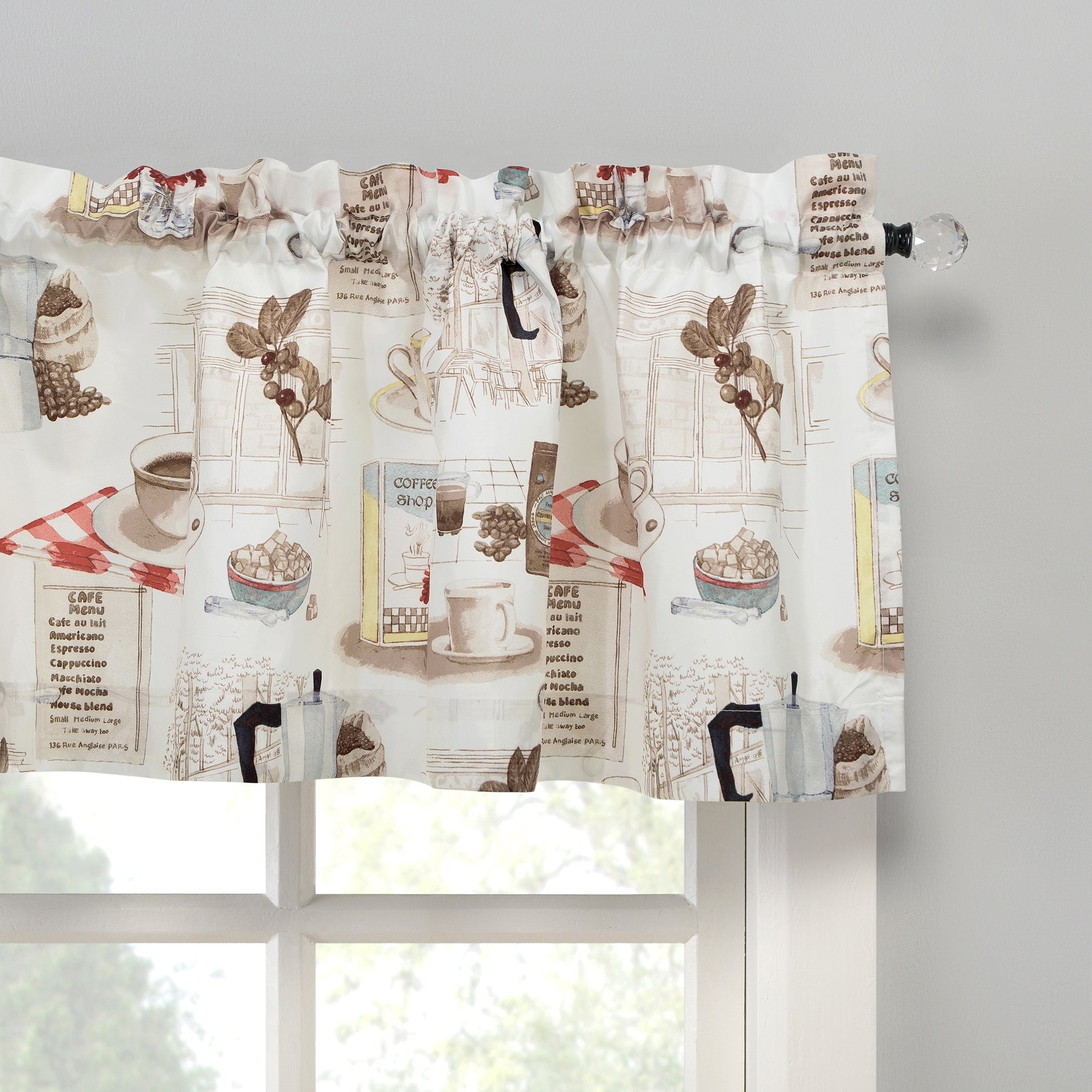 No. 918 Brew Coffee Shop Semi-Sheer Rod Pocket Kitchen Curtain Valance and Tiers Set