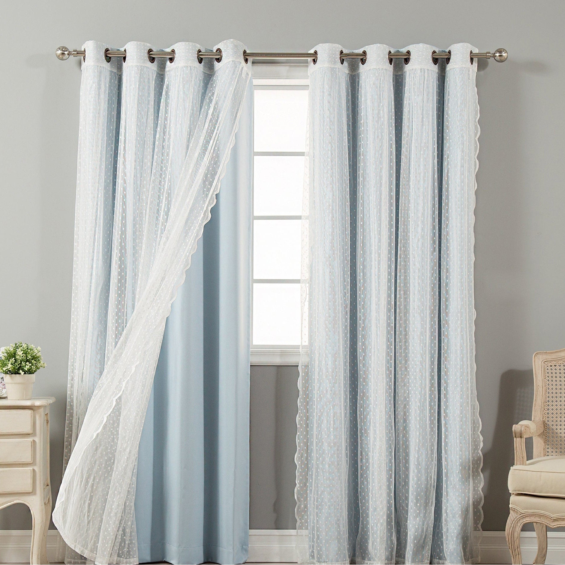 Aurora Home Mix & Match Blackout and Dot Sheer 4 Piece Curtain Panel Set - 52x84