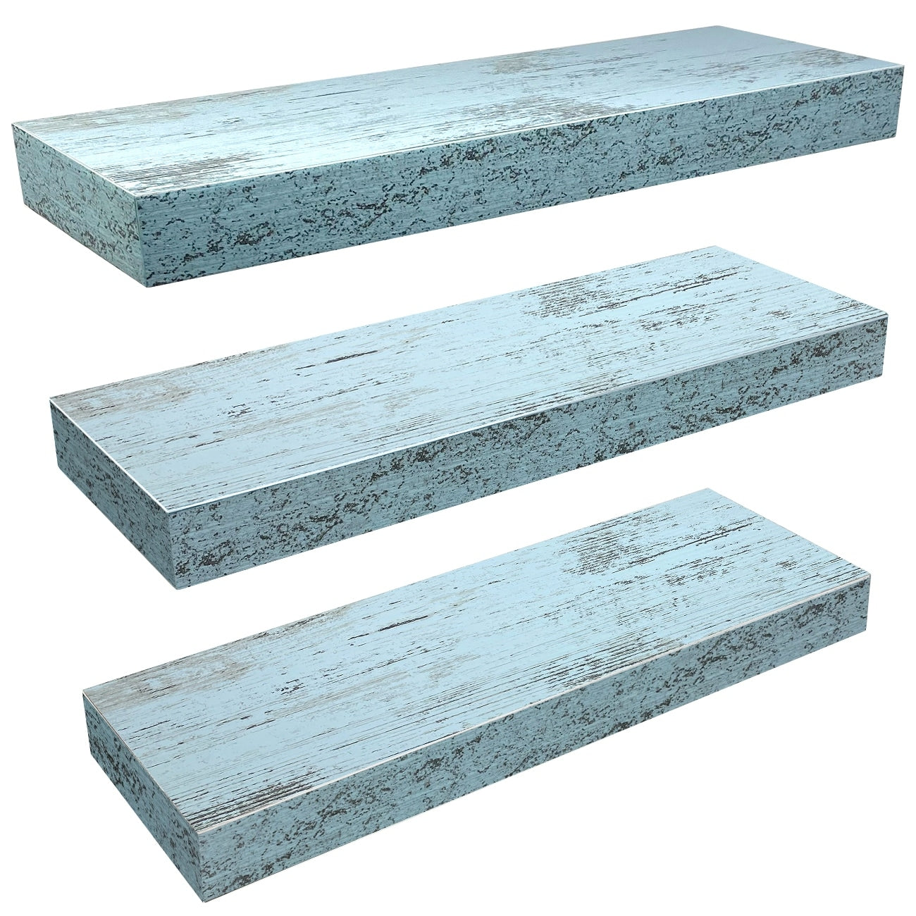 Floating Shelf Set, Rustic Wood Beach Style Hanging Wall Shelves - 3-Pack