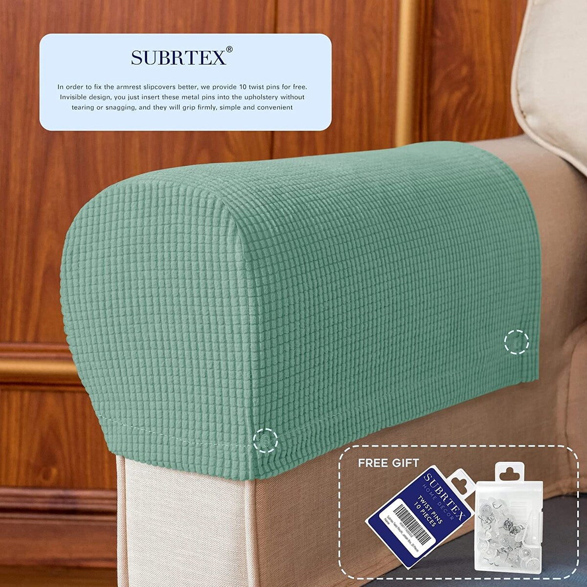 Subrtex Stretch Armrest Cover Strip furniture Cover with Twist Pins