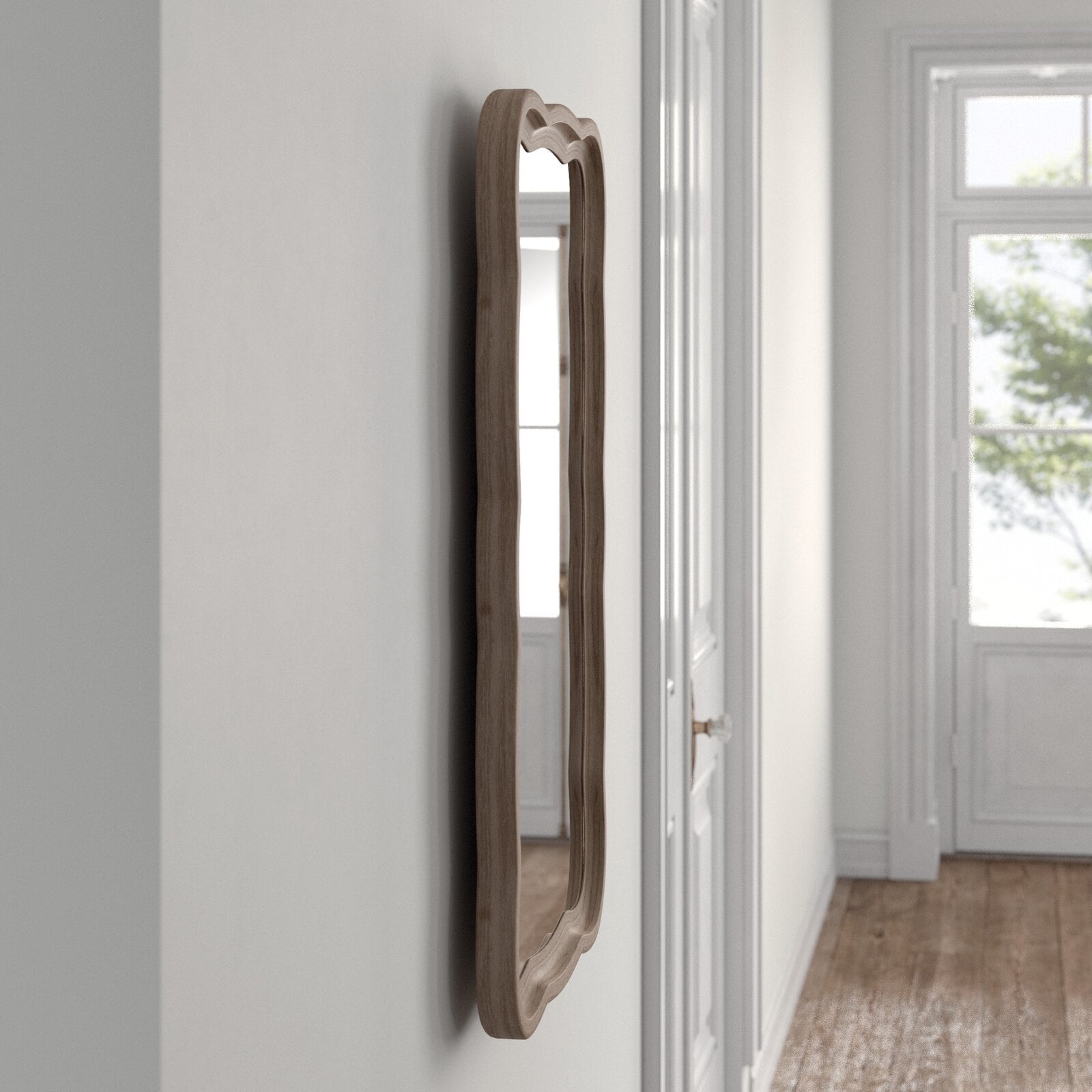 COZAYH Curved Scallop Wood Frame Accent Mirror