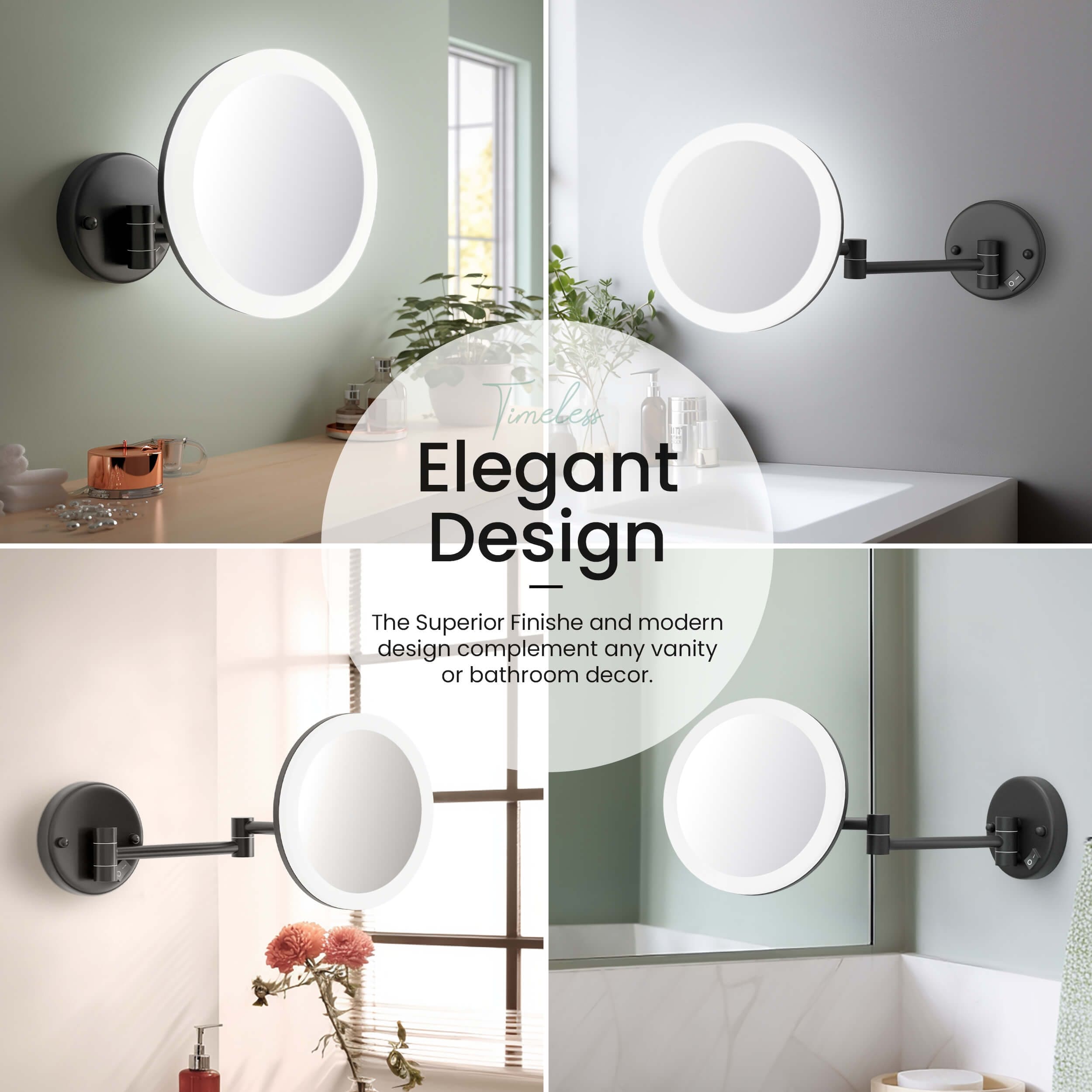 Circular LED Wall Mount One Side 5x Magnifying Make Up Mirror