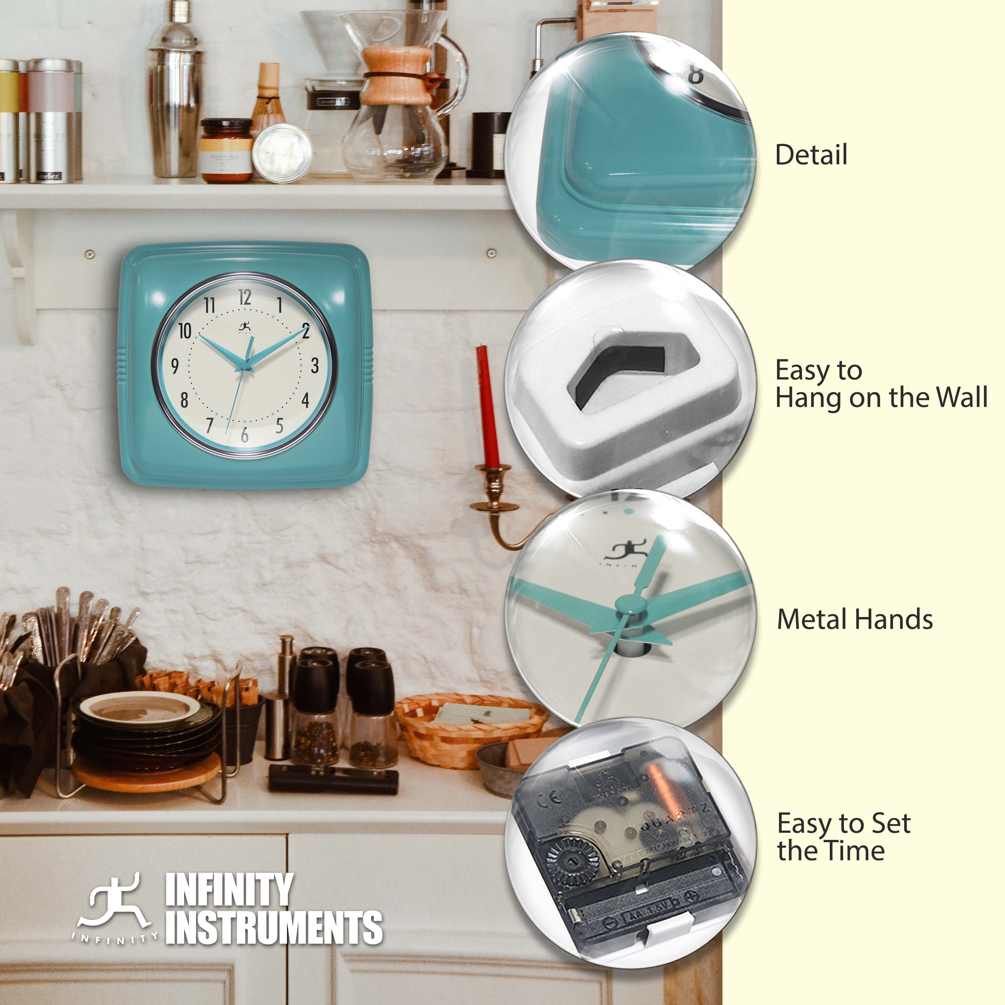 Infinity Instruments Retro 9.25-inch Square Wall Clock - 9.25 x 1.875 x 9.5