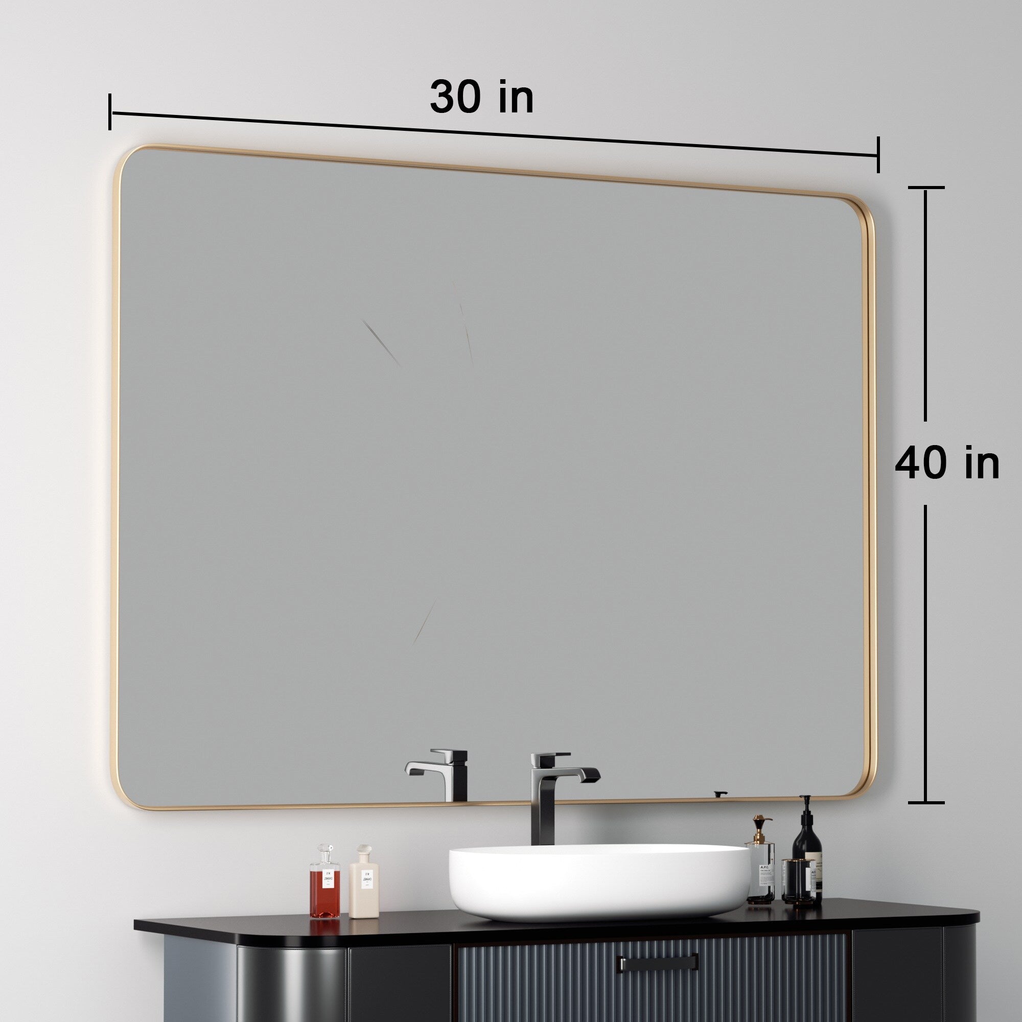 Modern Wall Mirror, Rectangular Mirror with Metal Frame, Bathroom Mirror with Round Corner Vanity Mirror for Vertical/Horizontal