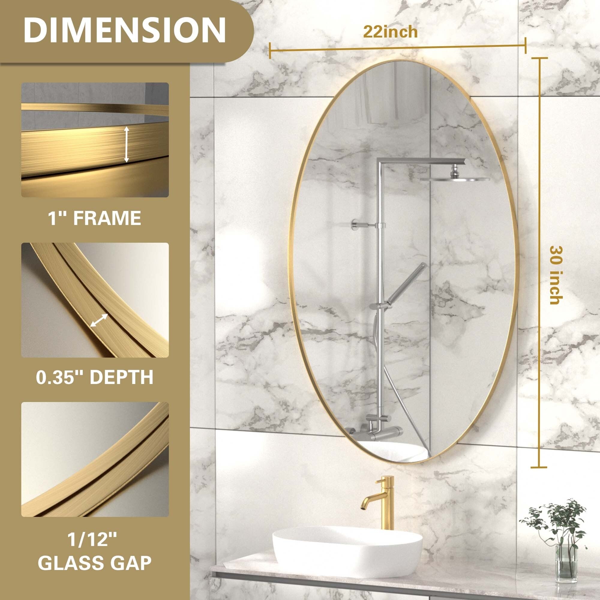 Wall Mirror Bathroom Mirror with Stainless Steel Frame (1 Piece)