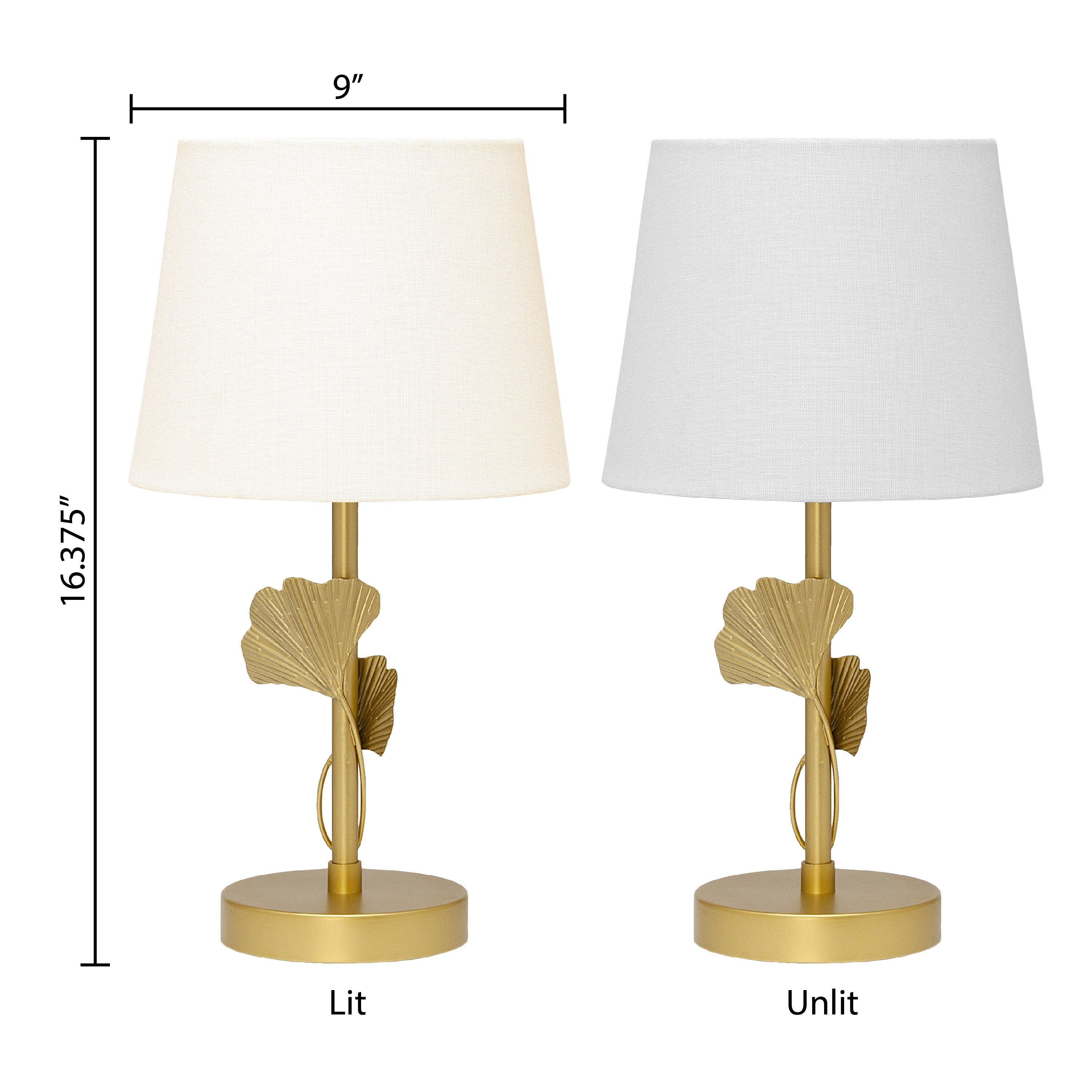 Set of 2 Alexandra River of Goods Gold Painted Metal Novelty Base Table Lamps with White Fabric Drum Shades - 9 x 9 x 16.375