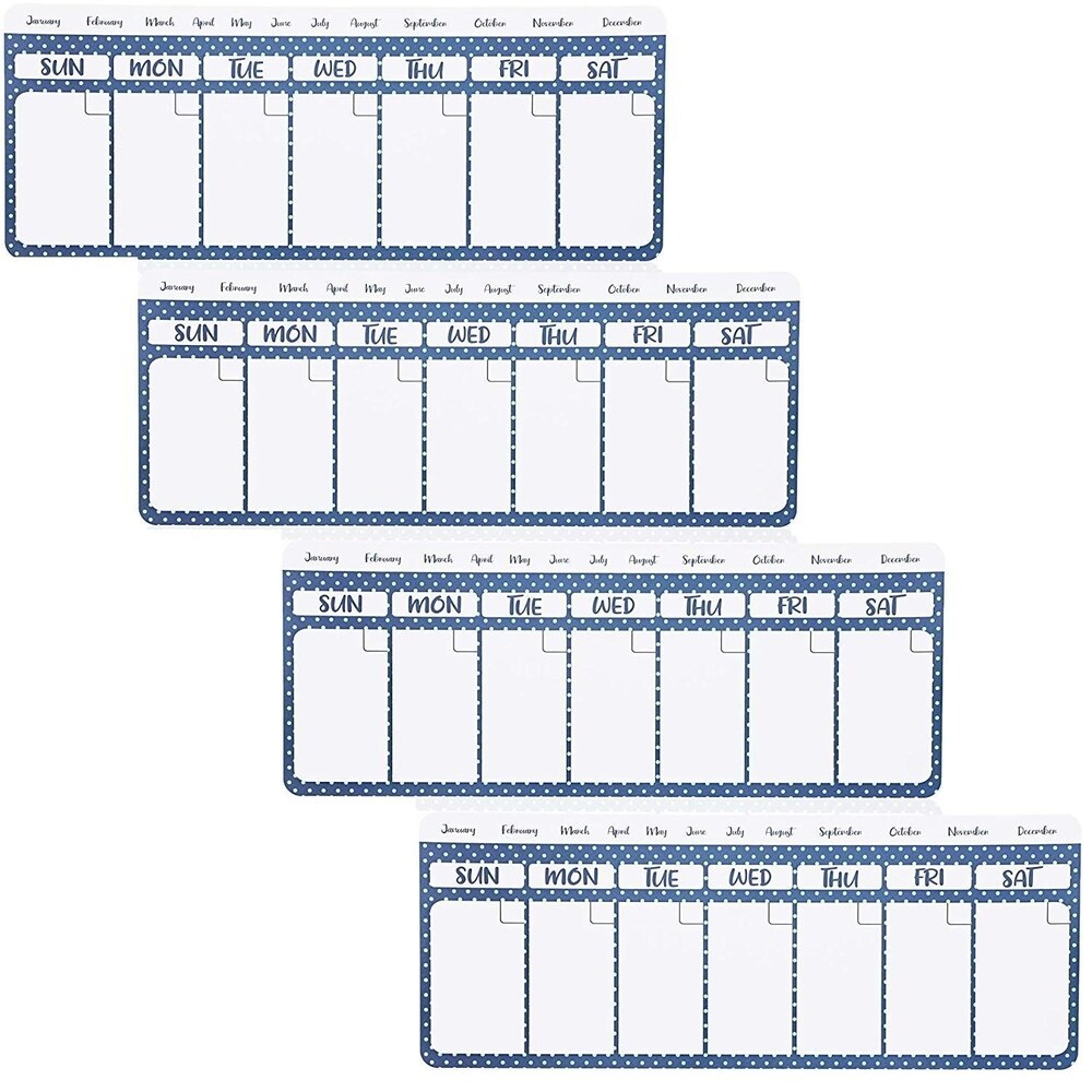 4x Magnetic Dry Erase Polka Dot Refrigerator Calendar White Blue 11 x 4.2 - 11 x 4.2