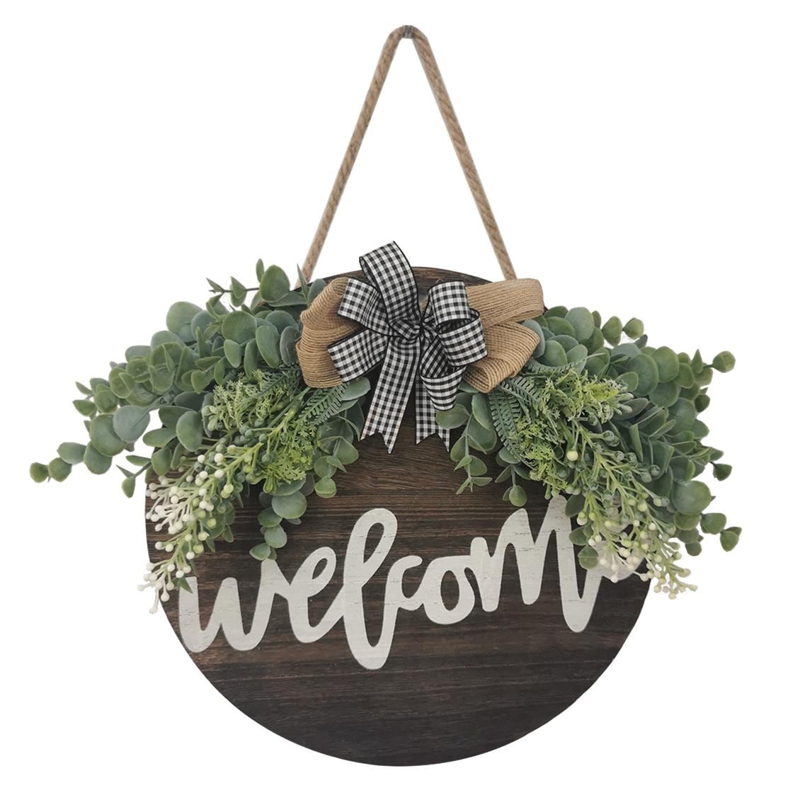 Welcome Wreaths Sign Hanging Wall Decor Front Door, Outdoor