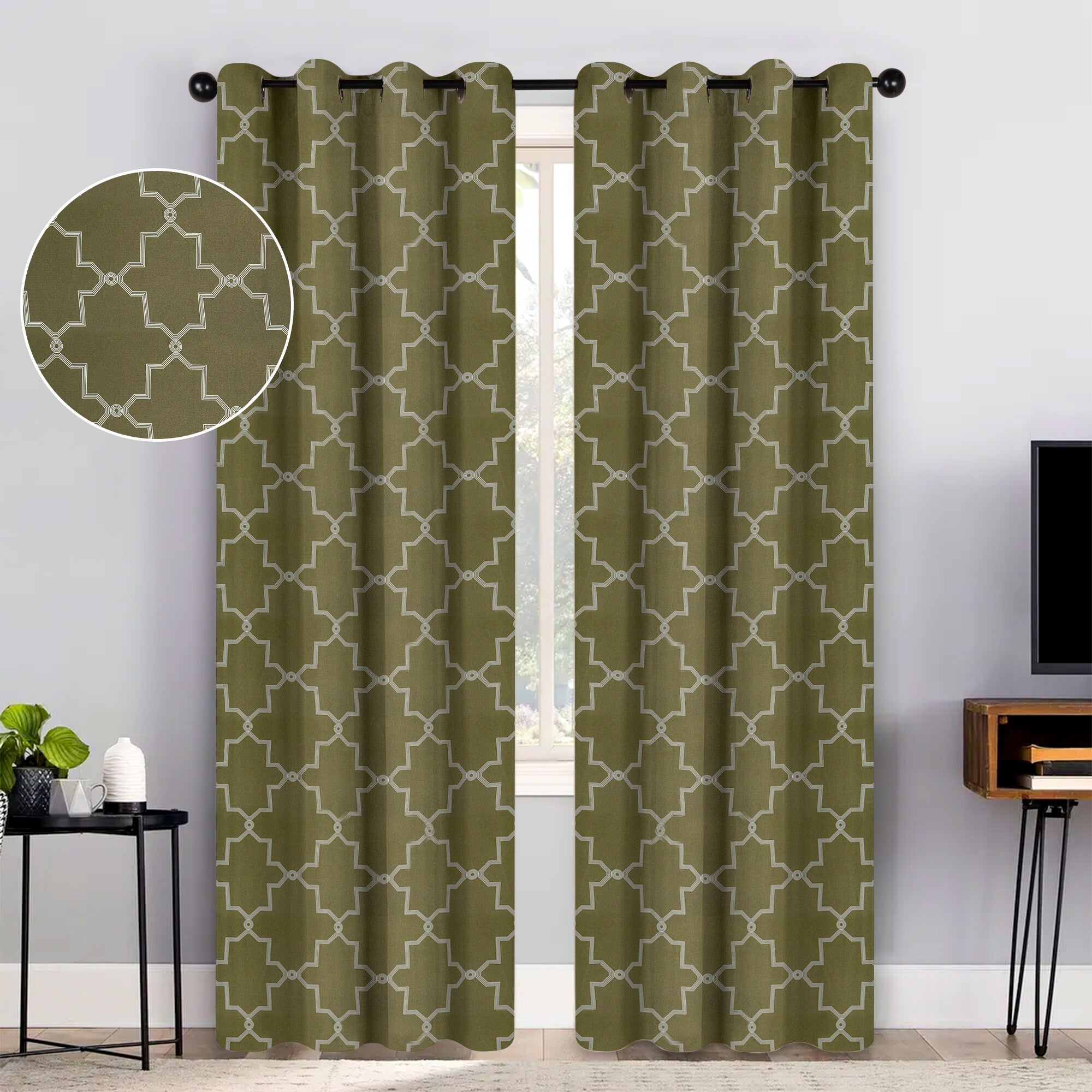 Imperial Trellis Washable Room Darkening Blackout Curtains, Set of 2 Panels