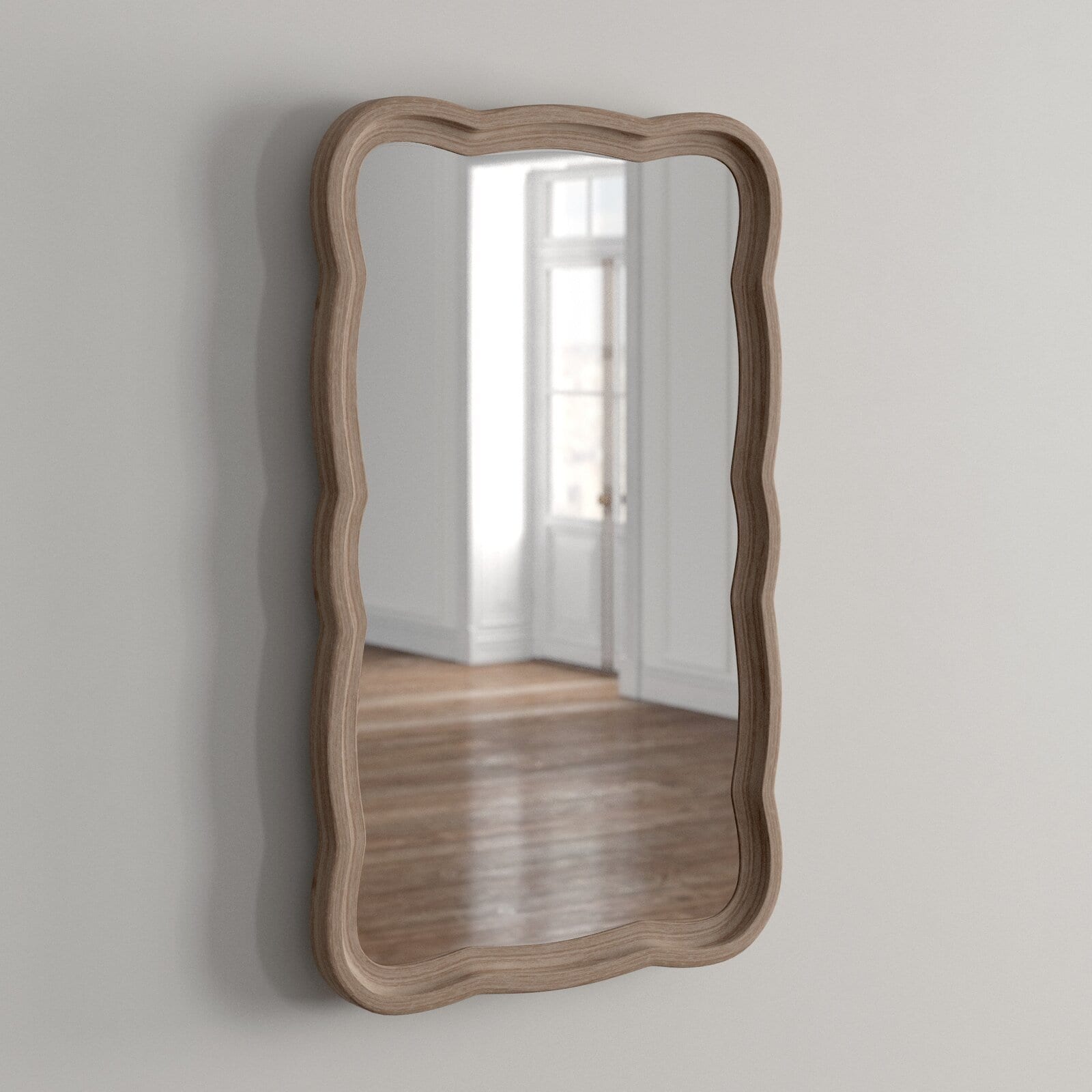 COZAYH Curved Scallop Wood Frame Accent Mirror