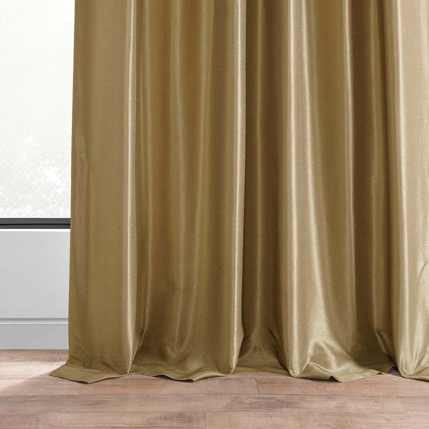 Exclusive Fabric Flax Gold Textured Silk Single Curtain (1 Panel)