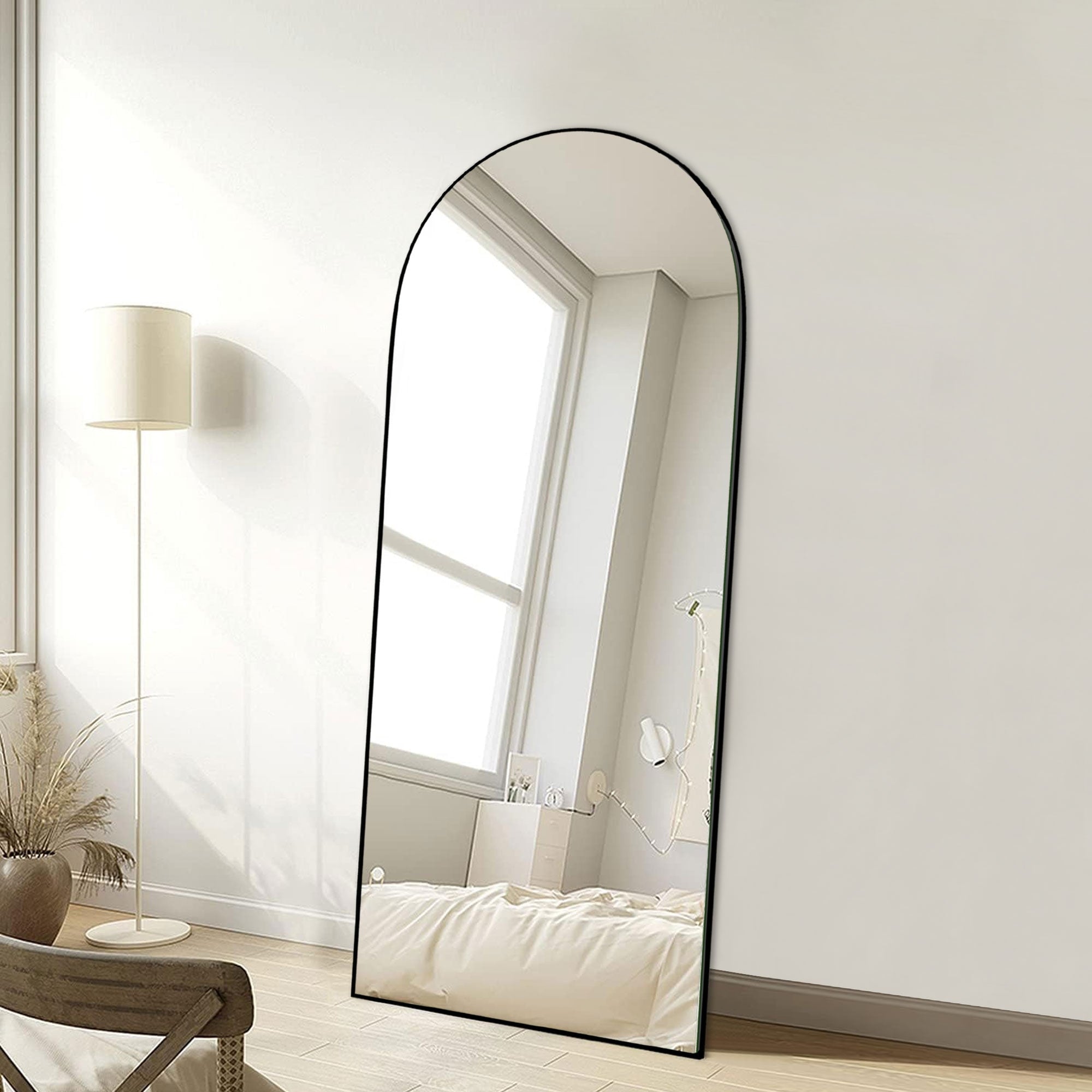 Arched Full-Length Standing Wood Floor Mirror, Wall Mirror