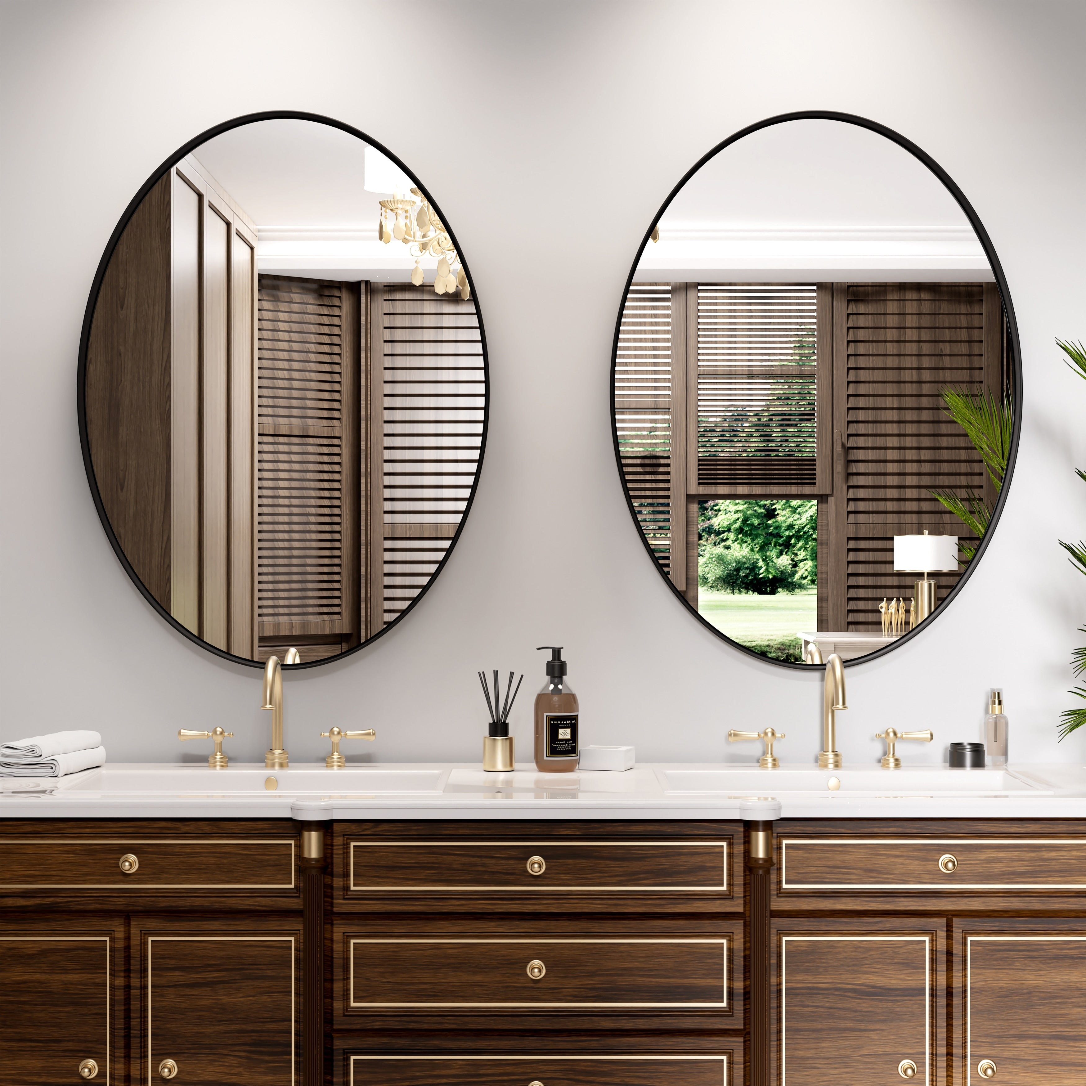 Modern Wall Mirrors, Oval Mirror with Stainless Steel Framed, Bathroom Mirror with Round Corner, Vanity Mirror Accent Mirror