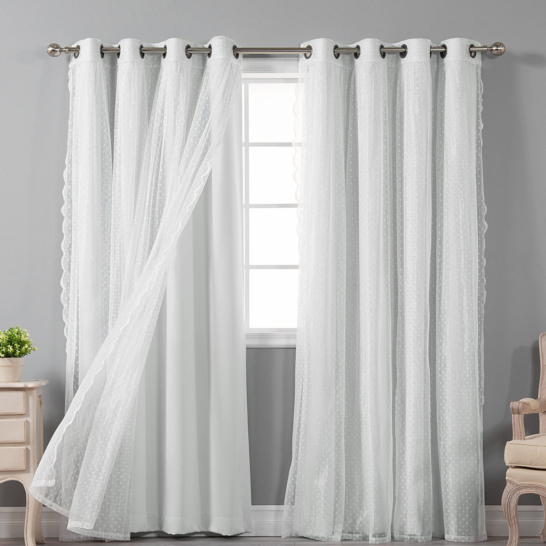 Aurora Home Mix & Match Blackout and Dot Sheer 4 Piece Curtain Panel Set - 52x84