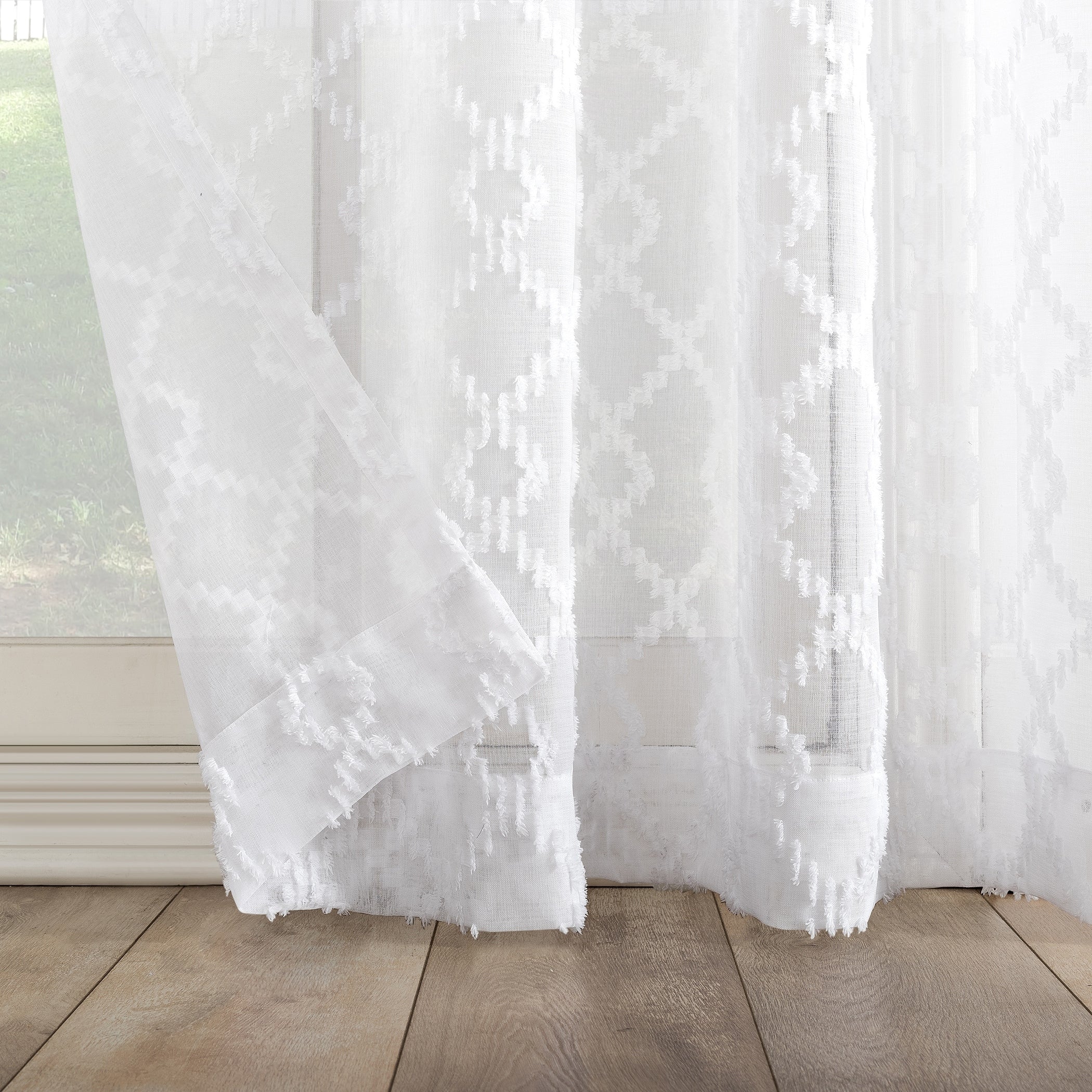 No. 918 Tina Geometric Clipped Semi-Sheer Rod Pocket Kitchen Curtain Valance and Tiers Set