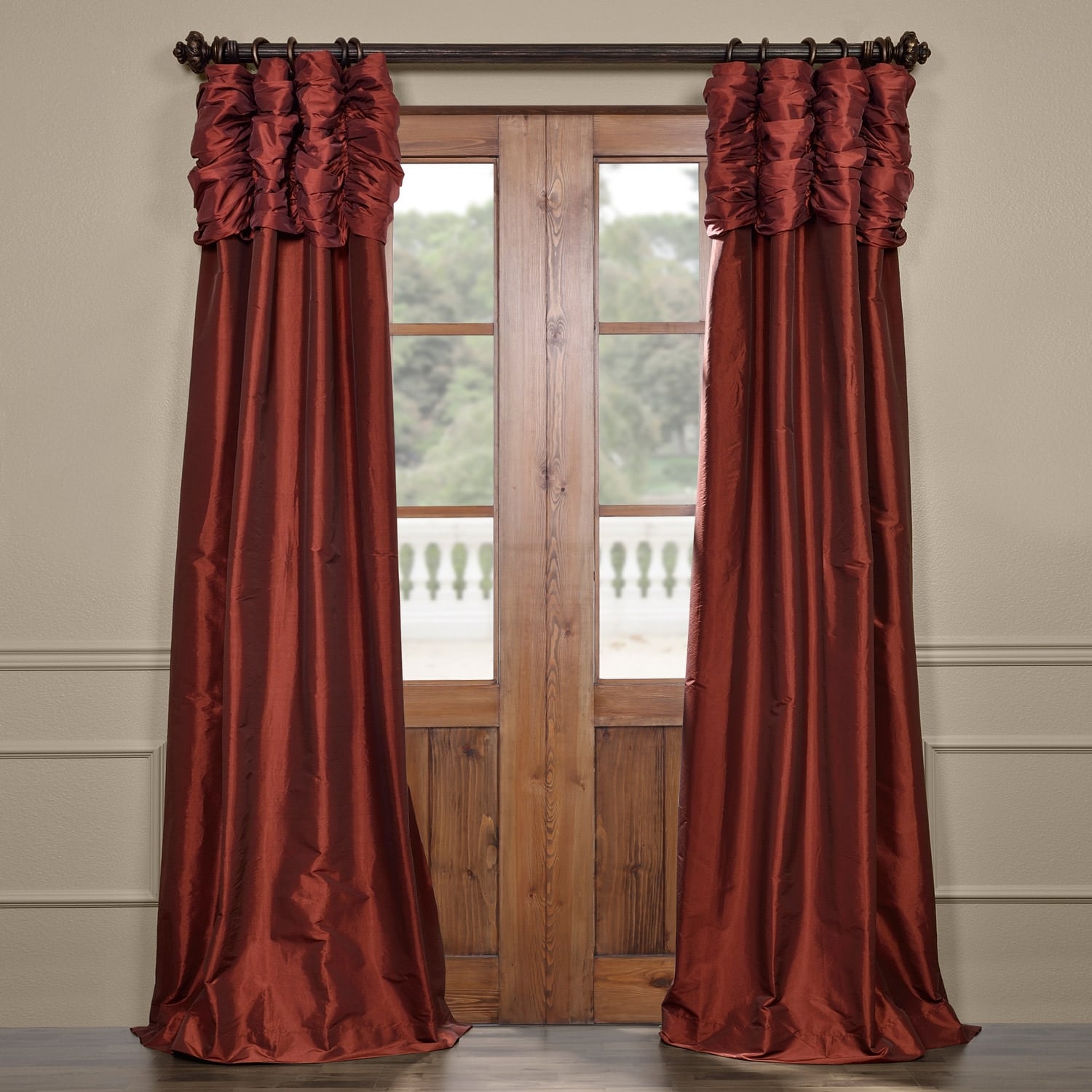 Exclusive Fabrics Single Ruched Faux Solid Taffeta Curtain (1 Panel)