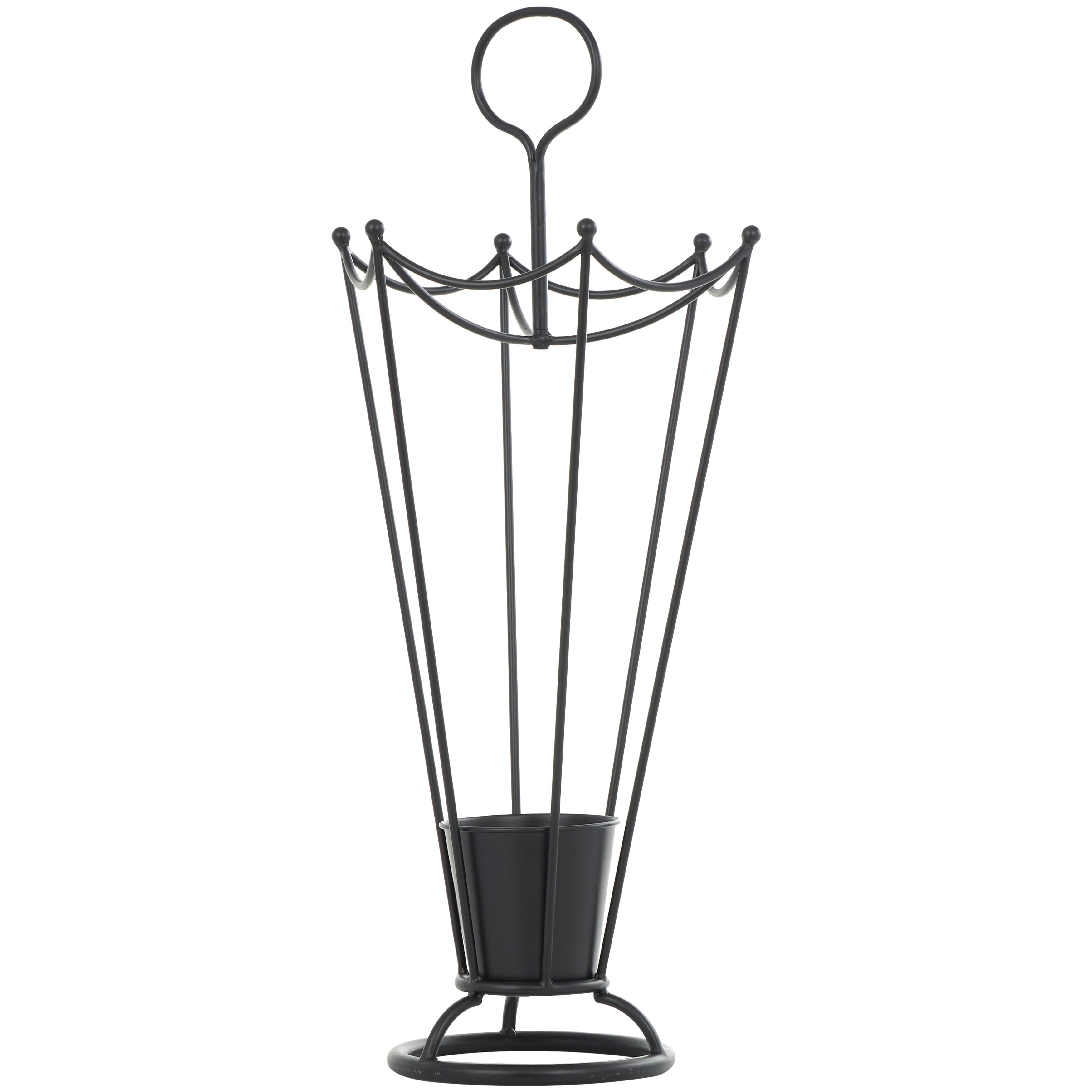 Metal Open Framed Umbrella Stand with Upside Down Umbrella Shape and Hook Handle - Black - Roche River Decor