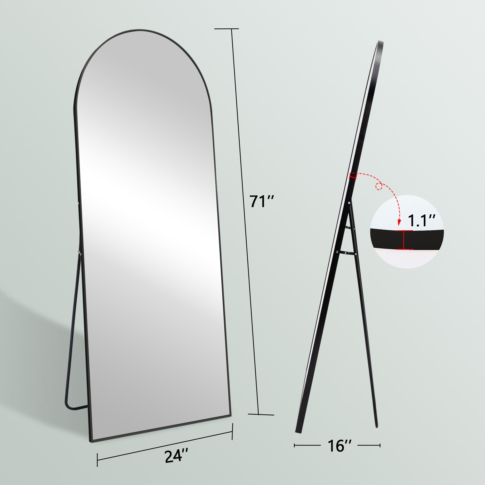 Arched Full Length Mirror with Stand Aluminum Alloy Frame,Wall-Mounted Mirror,Floor Dressing Mirror