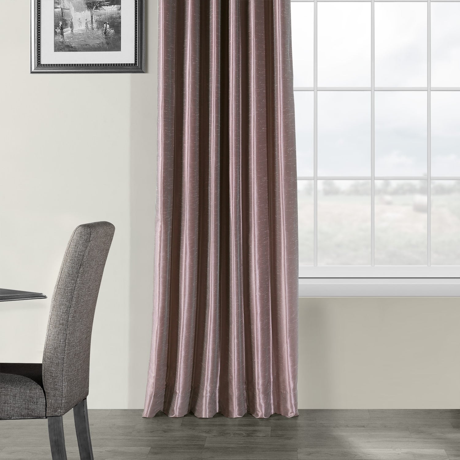 Exclusive Fabrics Smokey Plum Vintage Textured Faux Dupioni Silk Curtain Panel