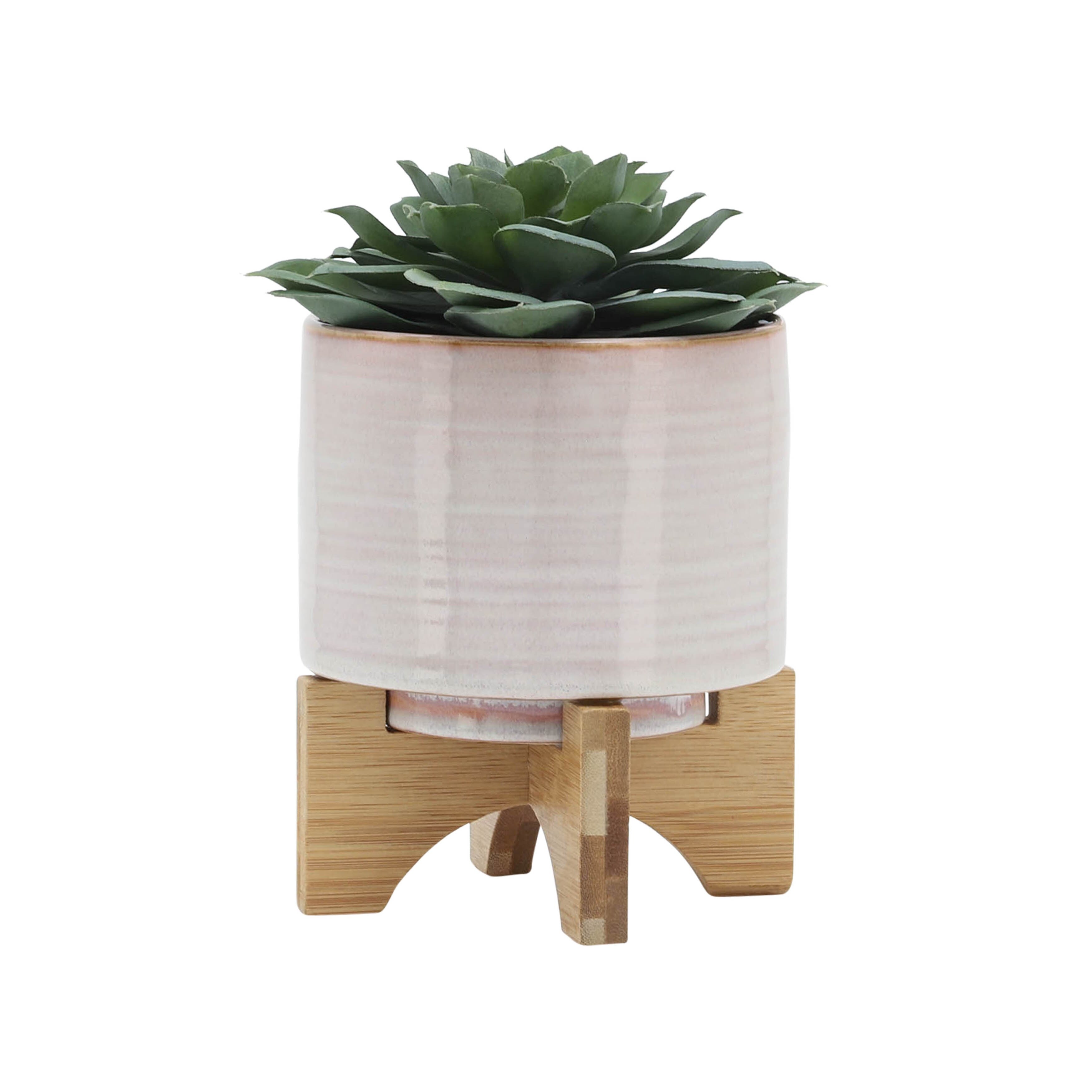 Sagebrook Home Modern Textured Ceramic Planter with Stand Indoor Outdoor