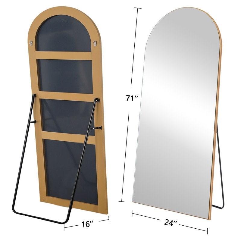 Modern Glam Wood Frame Arched Full-length Floor Mirror for Bedroom,Entryway