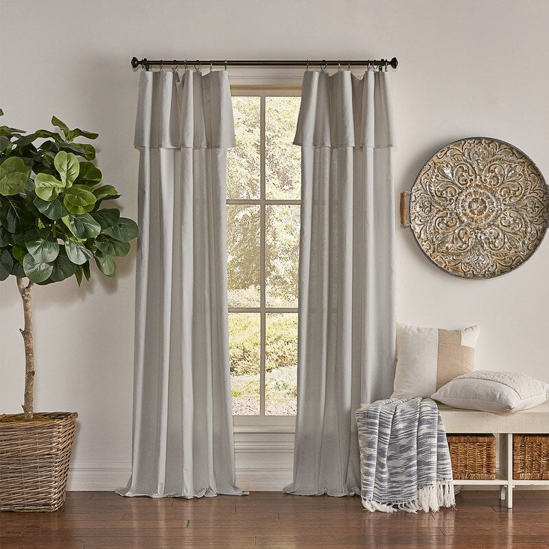 Mercantile Drop Cloth Light Filtering Ring Top Tab Farmhouse Curtain Panel with Valance