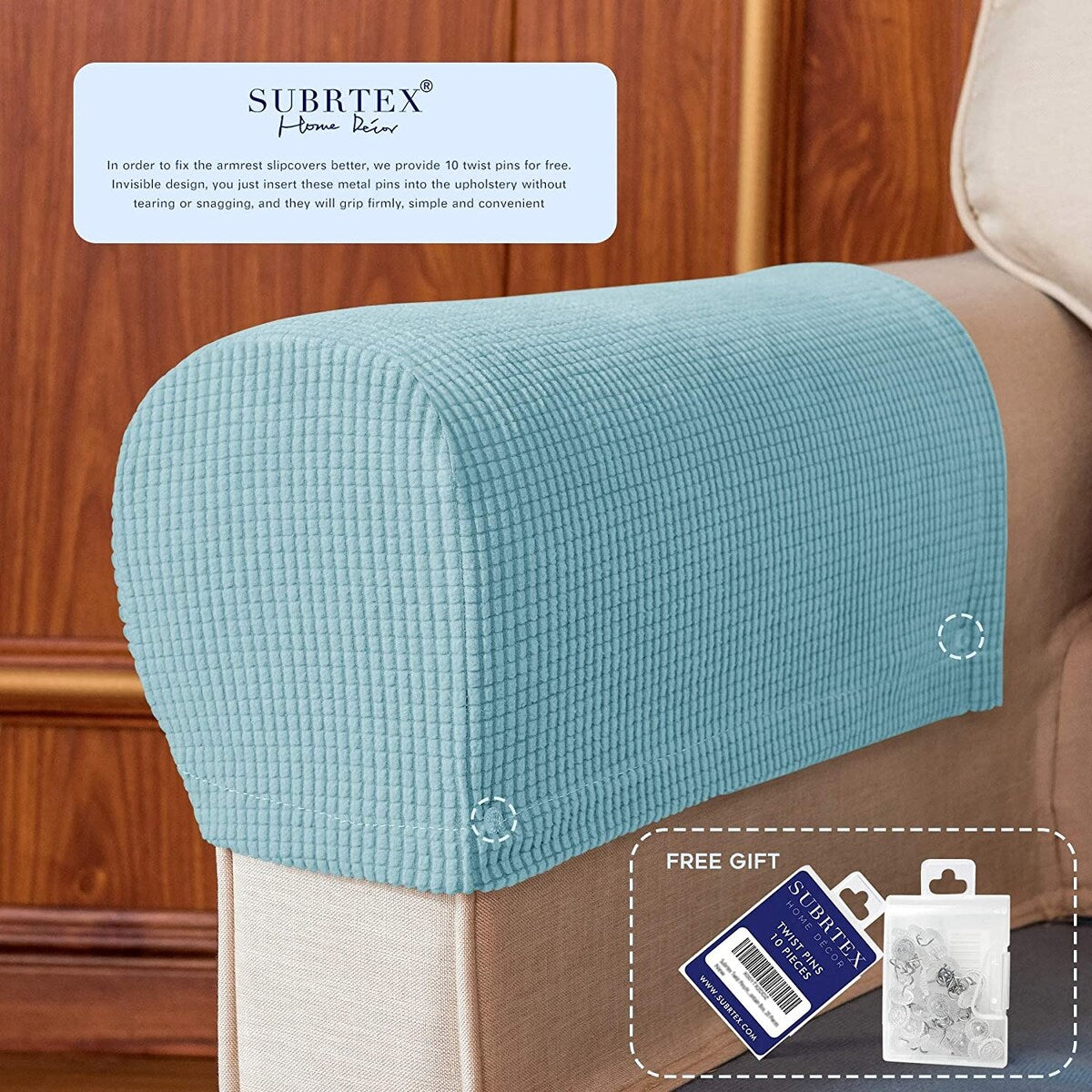 Subrtex Stretch Armrest Cover Strip furniture Cover with Twist Pins