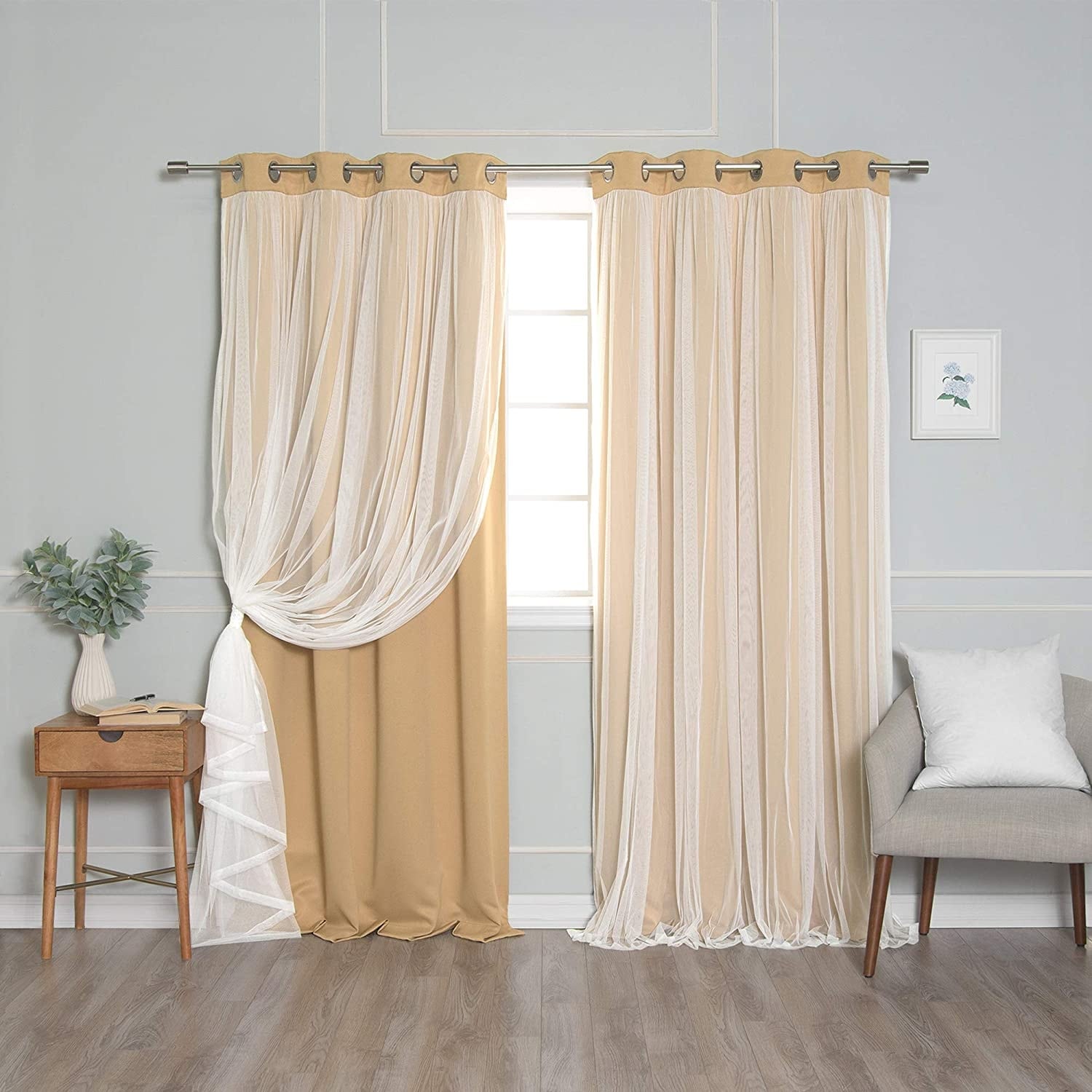 Aurora Home Gathered Tulle Overlay Blackout Curtain Panel Pair