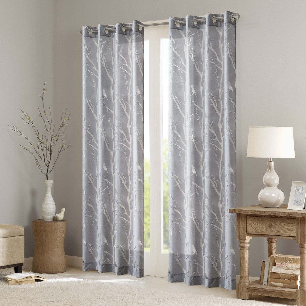 Madison Park Vina Grommet Top Sheer Bird on Branches Burnout Window Curtain