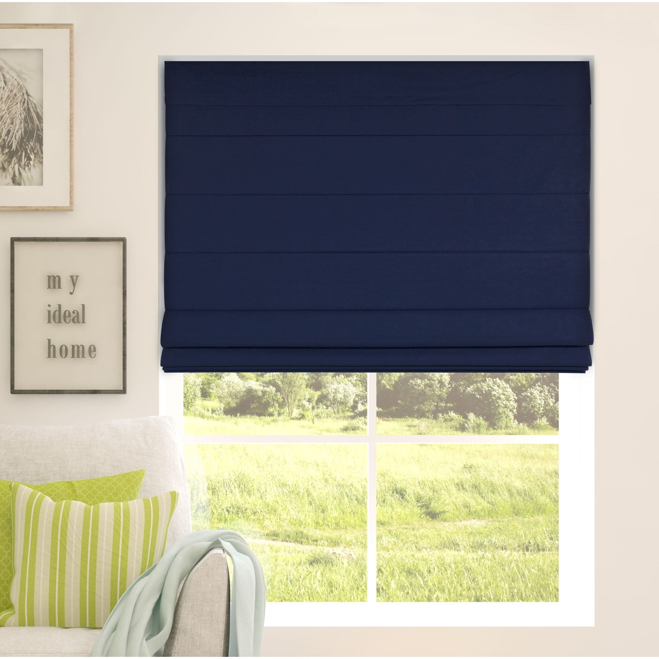 Arlo Blinds Navy Room Darkening Cordless Lift Fabric Roman Shades