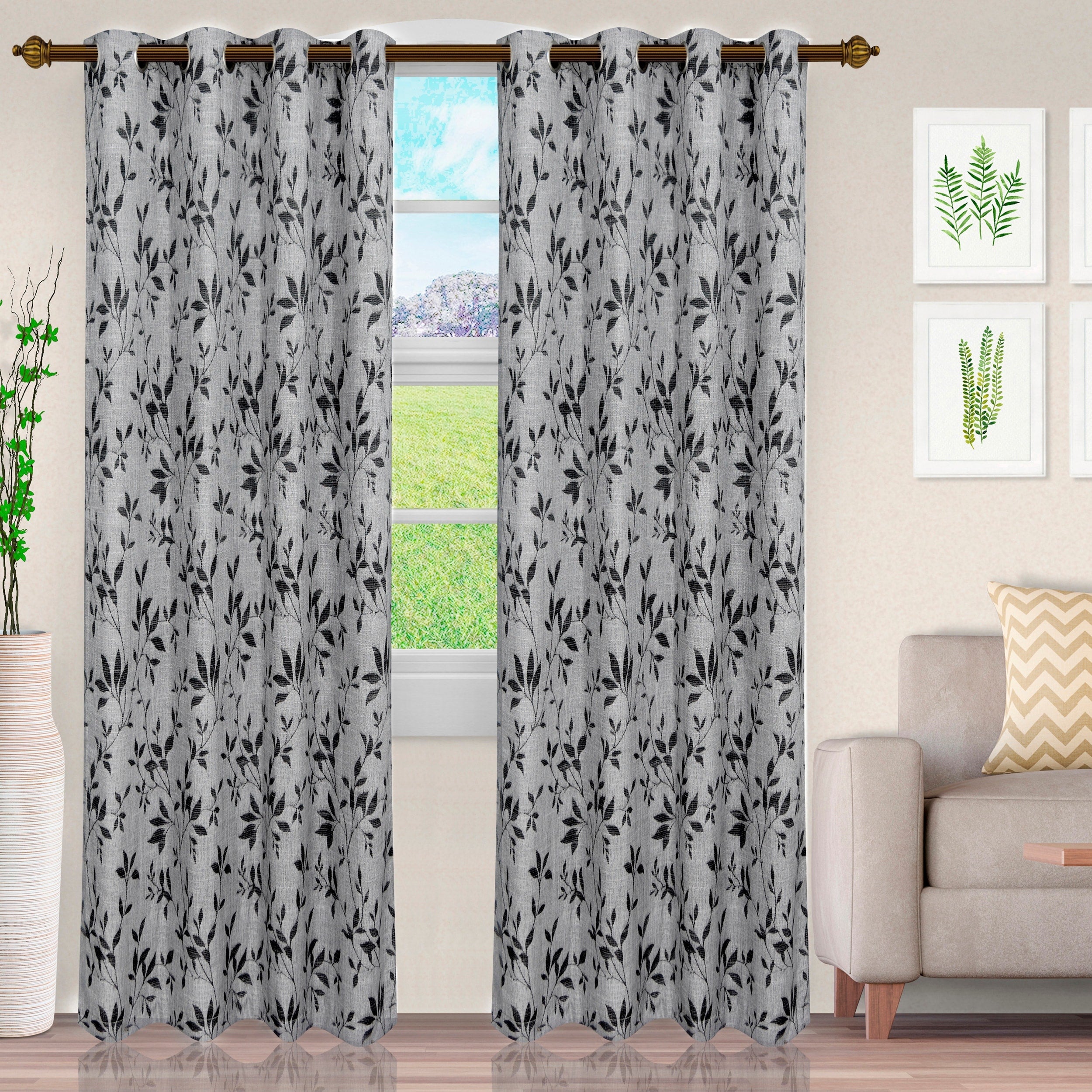 Superior Decorative Vintage Leaves Jacquard Curtain Set with 2 Panels