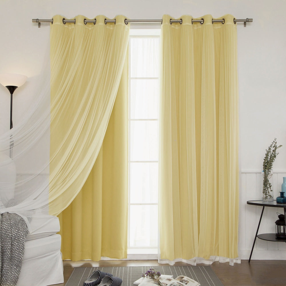 Aurora Home Mix and Match Curtains Blackout and Tulle Lace Sheer Curtain Panel Set (4-piece)