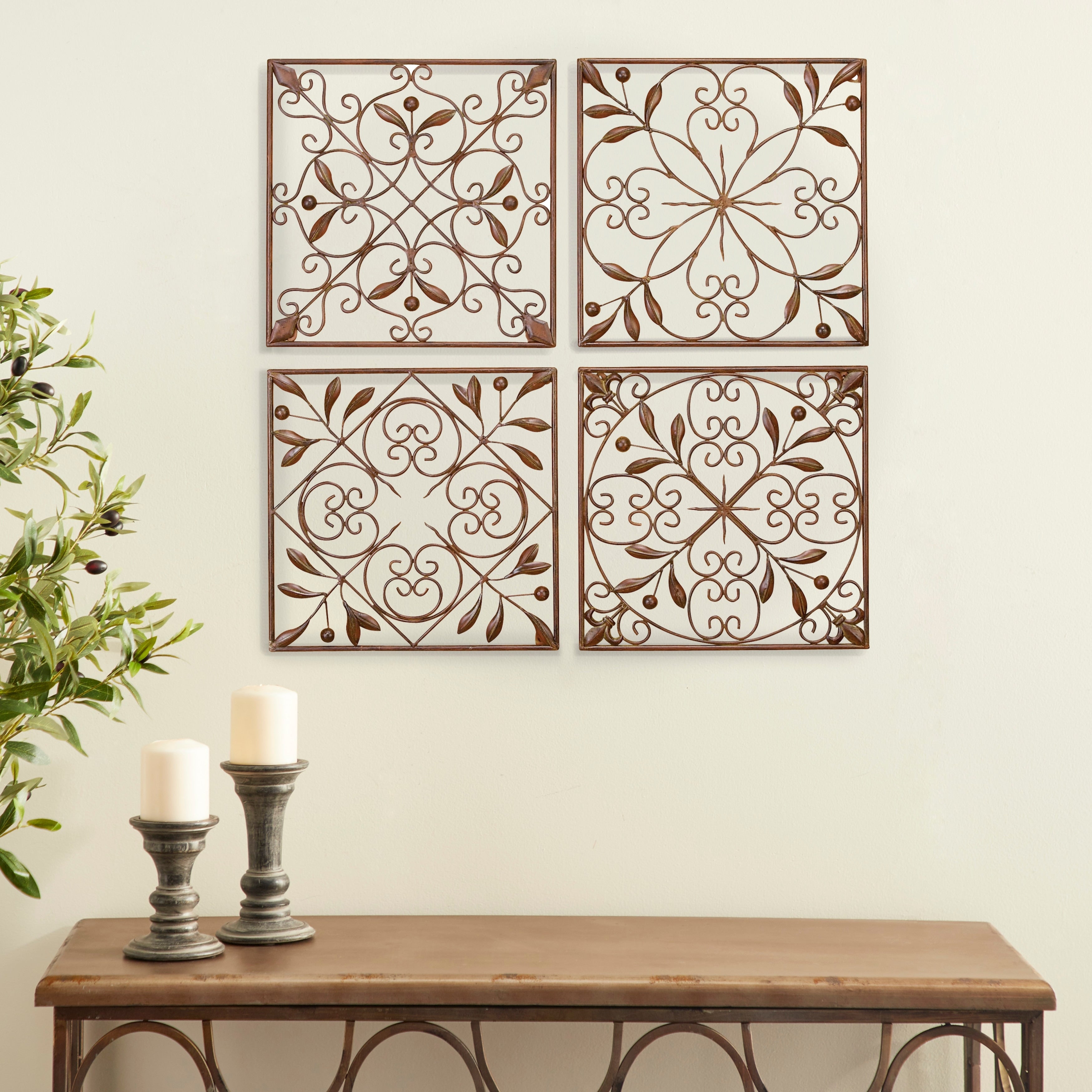 Metal Scroll Wall Decor - Set of 4 Dark Brown - Roche River Decor