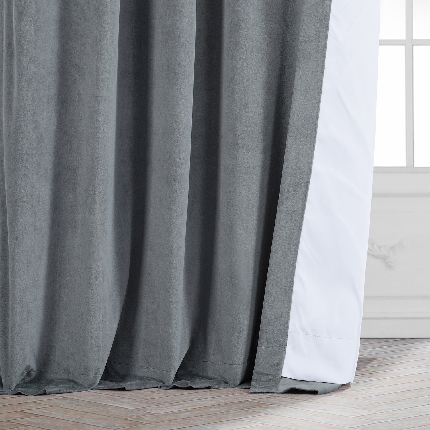 Exclusive Fabrics Natural Grey Velvet Blackout Curtain (1 Panel)