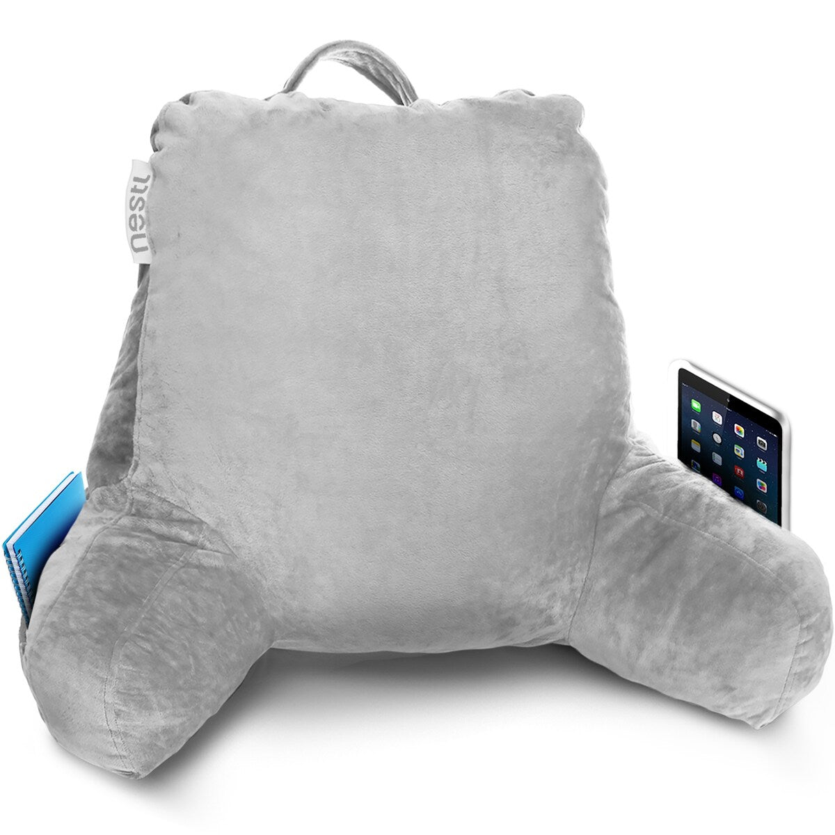 Nestl Memory Foam Reading Pillow with Backrest, Arms and Pockets