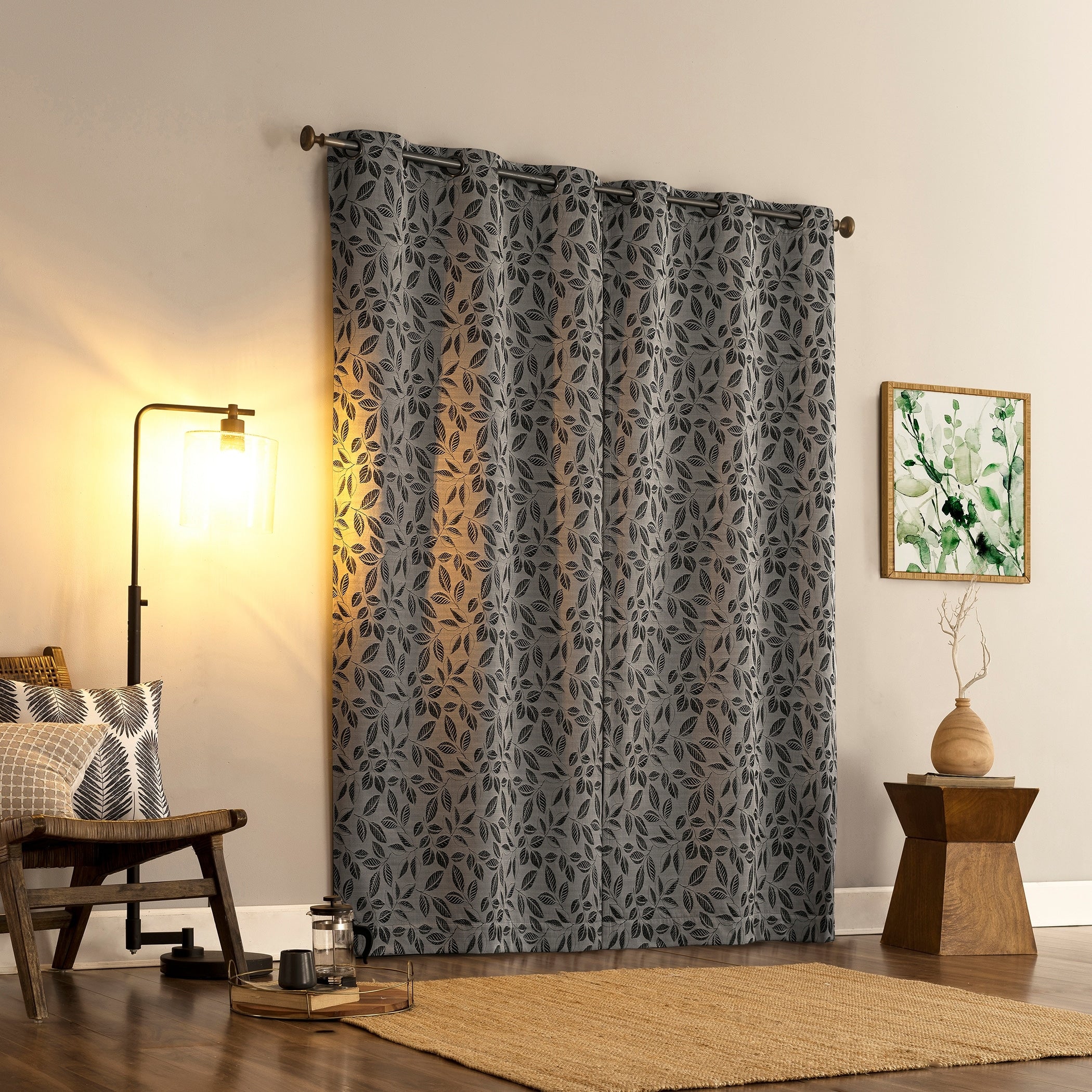 Sun Zero Satti Embroidered Leaf Total Blackout Grommet Curtain Panel, Single Panel