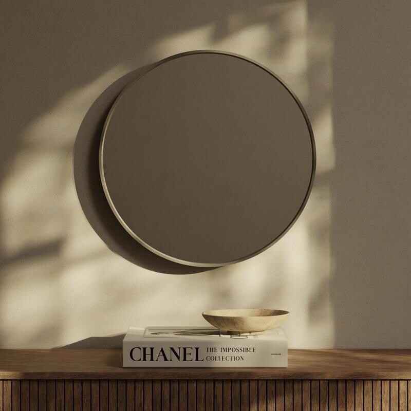 Classic Wooden Frame Farmhouse Round Wall Mirror