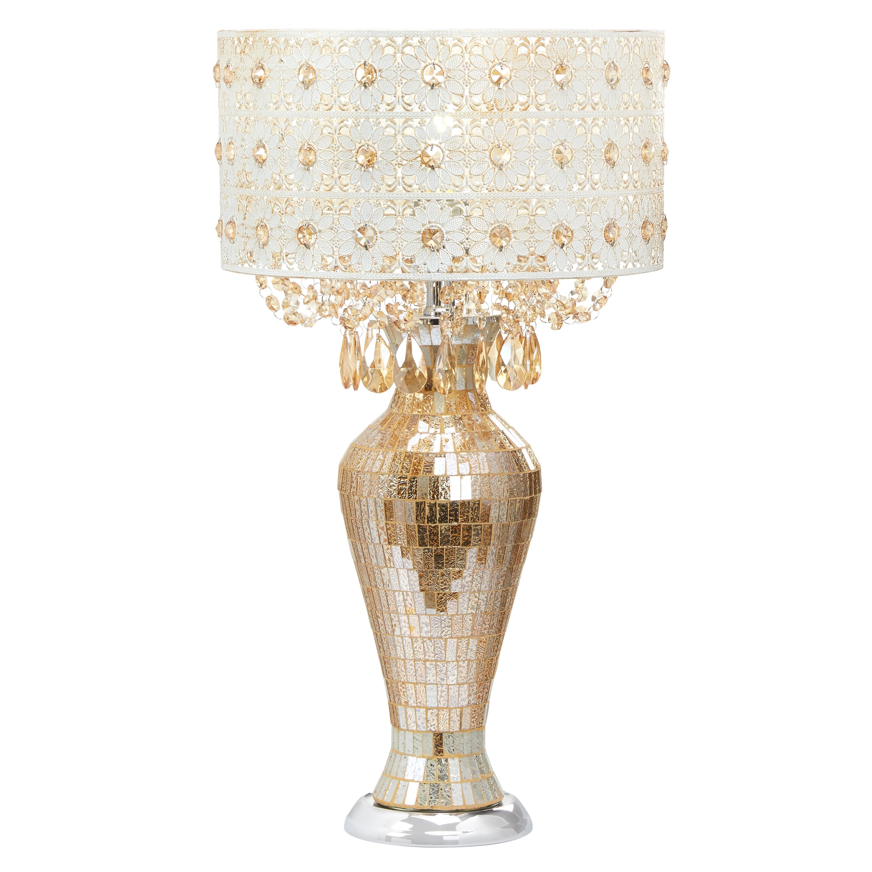 River of Goods Solvang Jeweled Metal/Mosaic Base Cascading Crystal Table Lamp - 14L x 14W x 25H