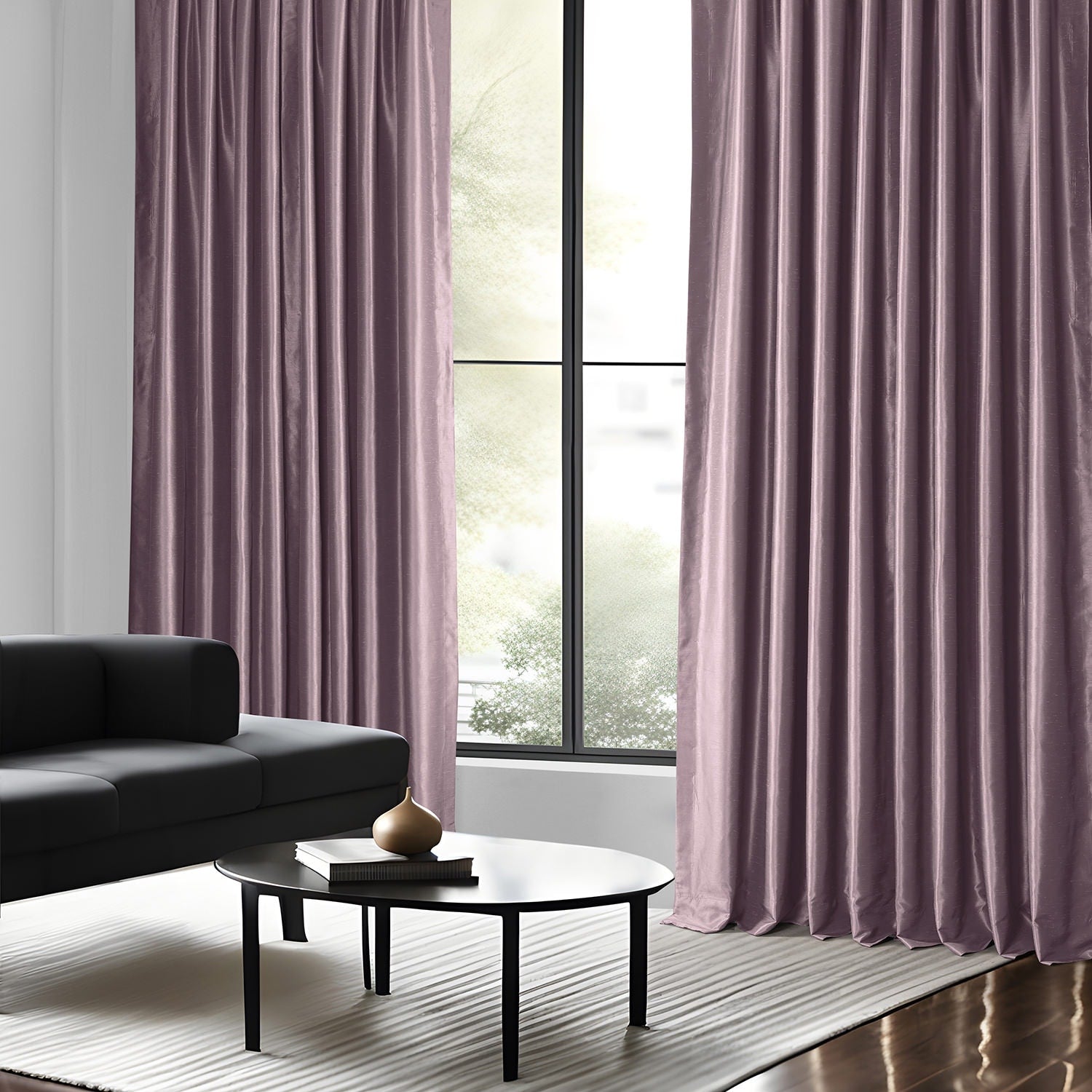 Exclusive Fabrics Smokey Plum Vintage Textured Faux Dupioni Silk Curtain Panel