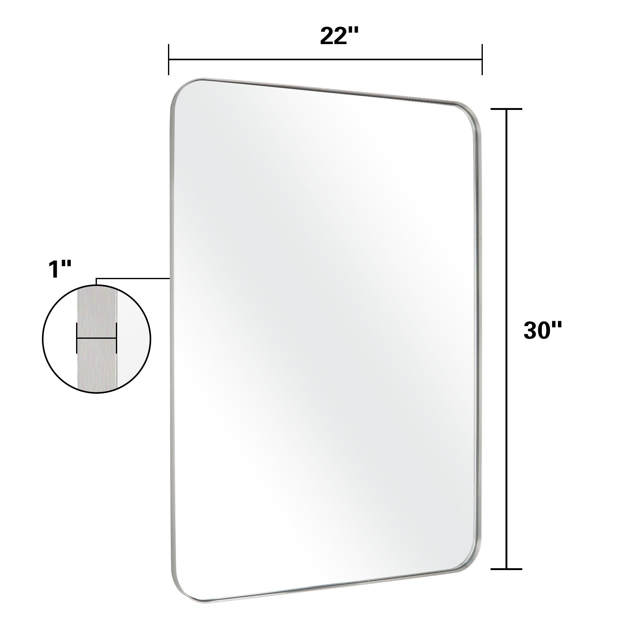 Modern Wall Mirrors, Rectangular Mirror with Stainless Steel Framed, Bathroom Mirror with Round Corner, Vanity Mirror