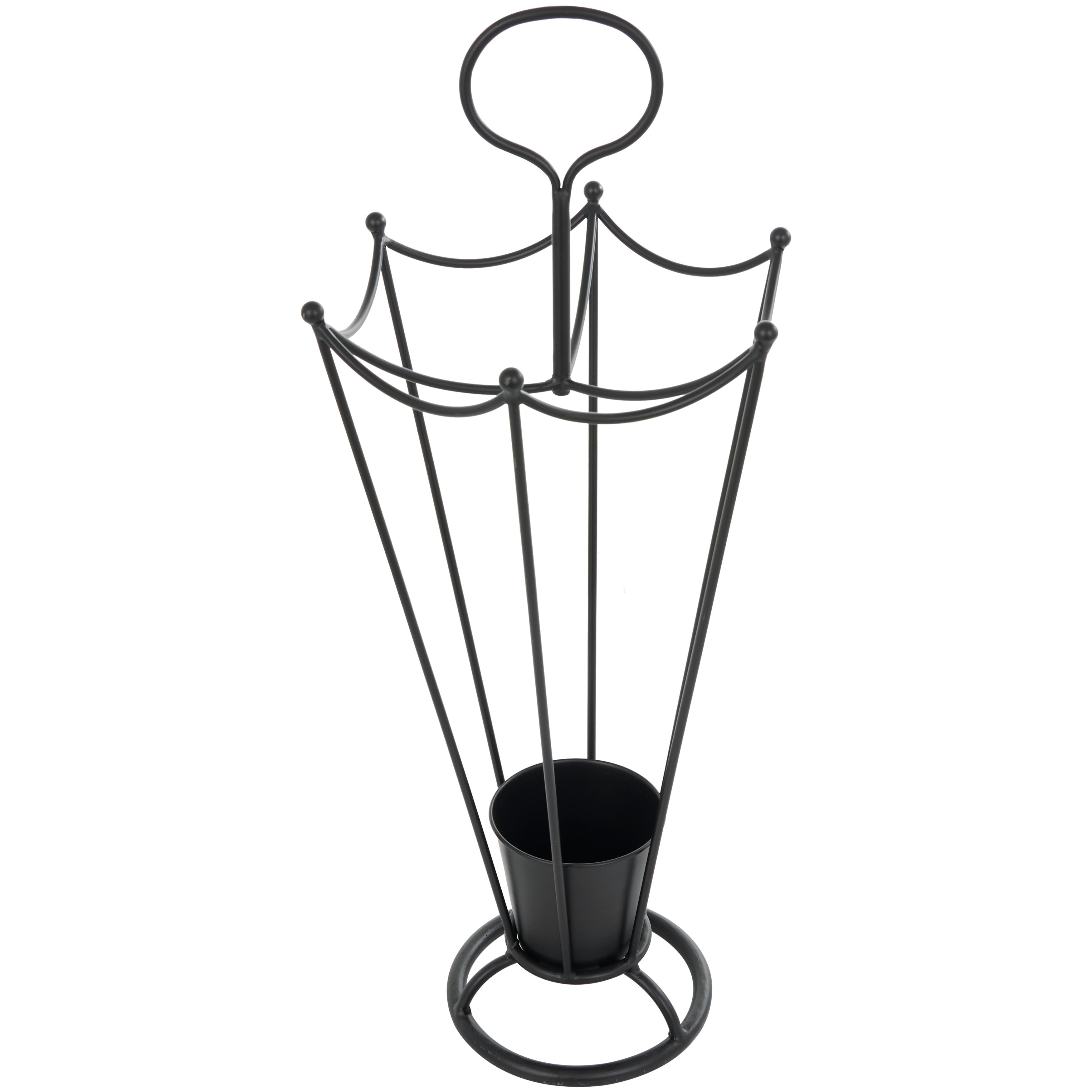 Metal Open Framed Umbrella Stand with Upside Down Umbrella Shape and Hook Handle - Black - Roche River Decor