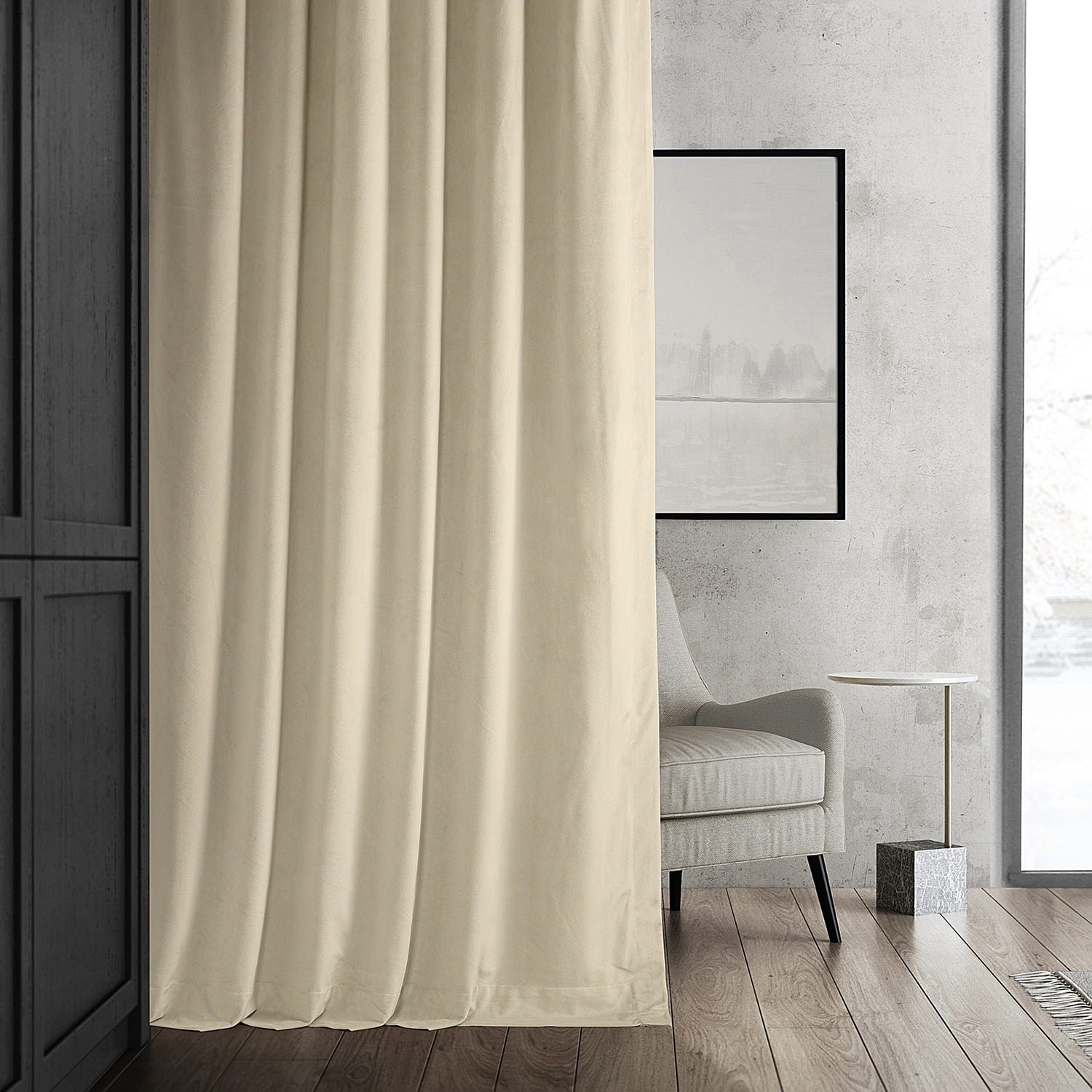 Exclusive Fabrics Signature Light Beige Velvet Curtain (1 Panel)