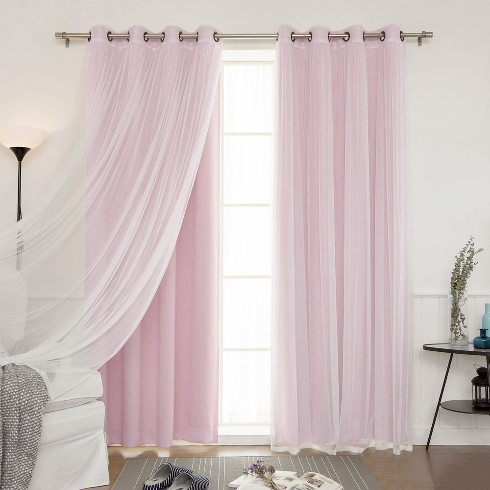 Aurora Home Mix and Match Curtains Blackout and Tulle Lace Sheer Curtain Panel Set (4-piece)