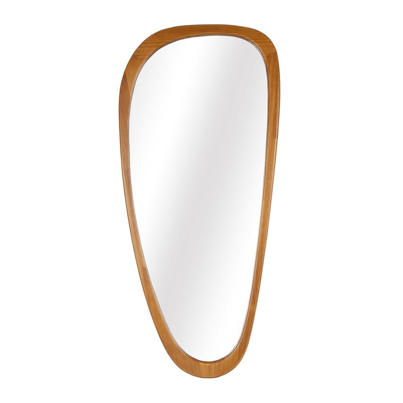 Pine Wooden Frame Asymmetrical Cobblestone Shaped Wall Mirror