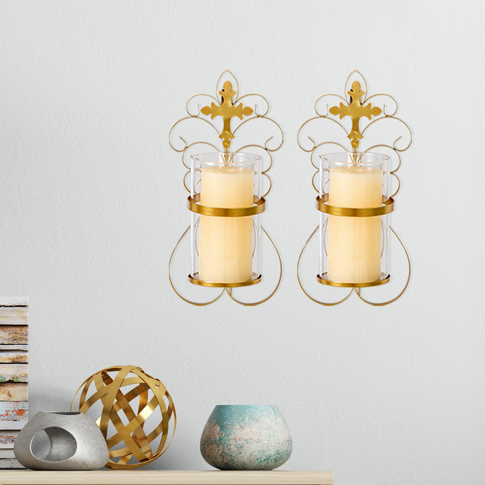 Adeco Set of 2 Vertical Wall Hanging Candle Holder Sconce - 6.7 inches high x 3.74 inches