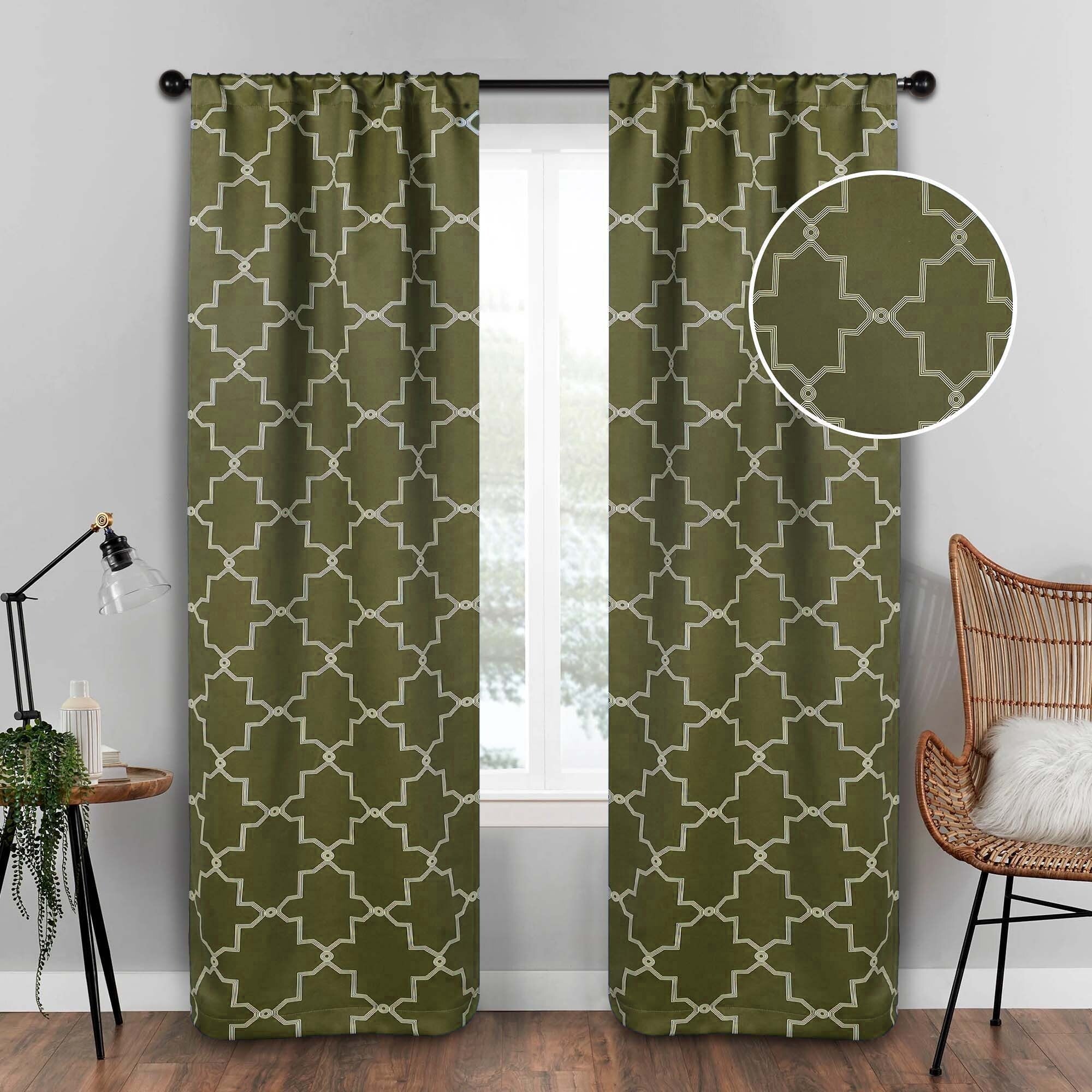 Imperial Trellis Washable Room Darkening Blackout Curtains, Set of 2 Panels