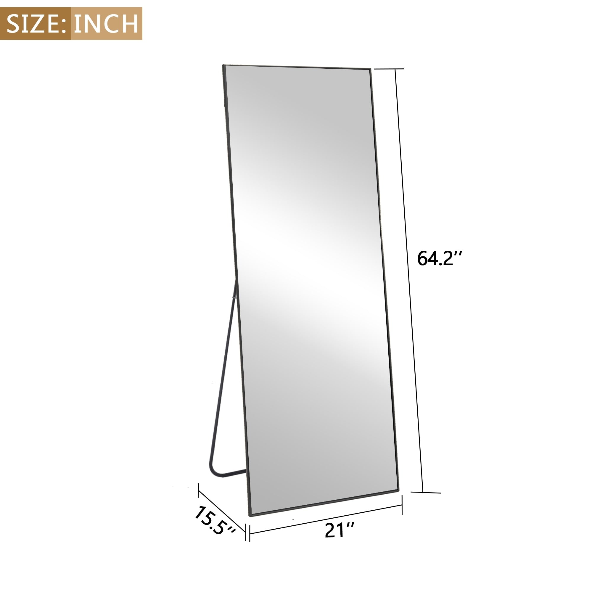 64x21Rectangle Full Length Floor Mirror with Stand Aluminum Alloy Frame,Wall-Mounted Mirror