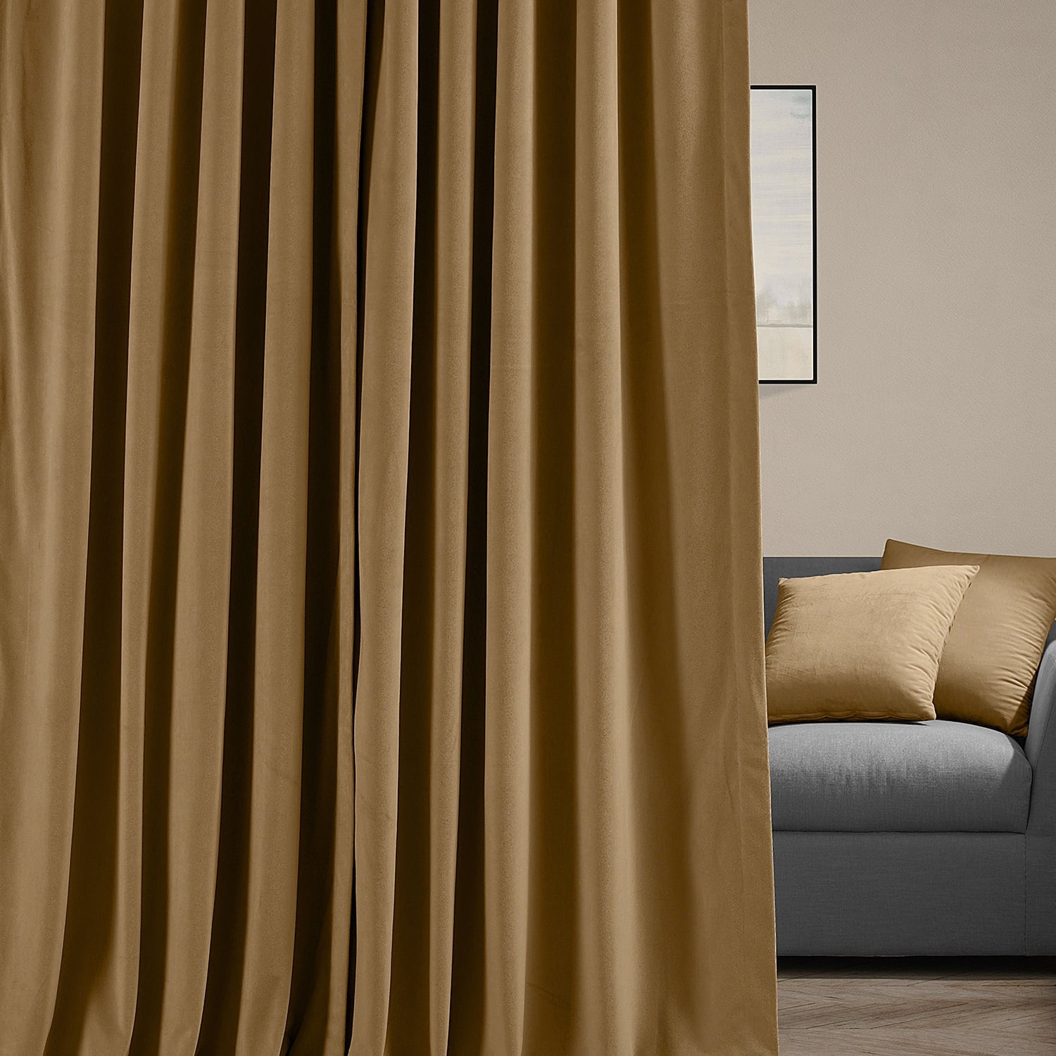 Exclusive Fabrics Signature Extra Wide Amber Gold Velvet Blackout Curtain (1 Panel) - Luxurious Blackout Drapery