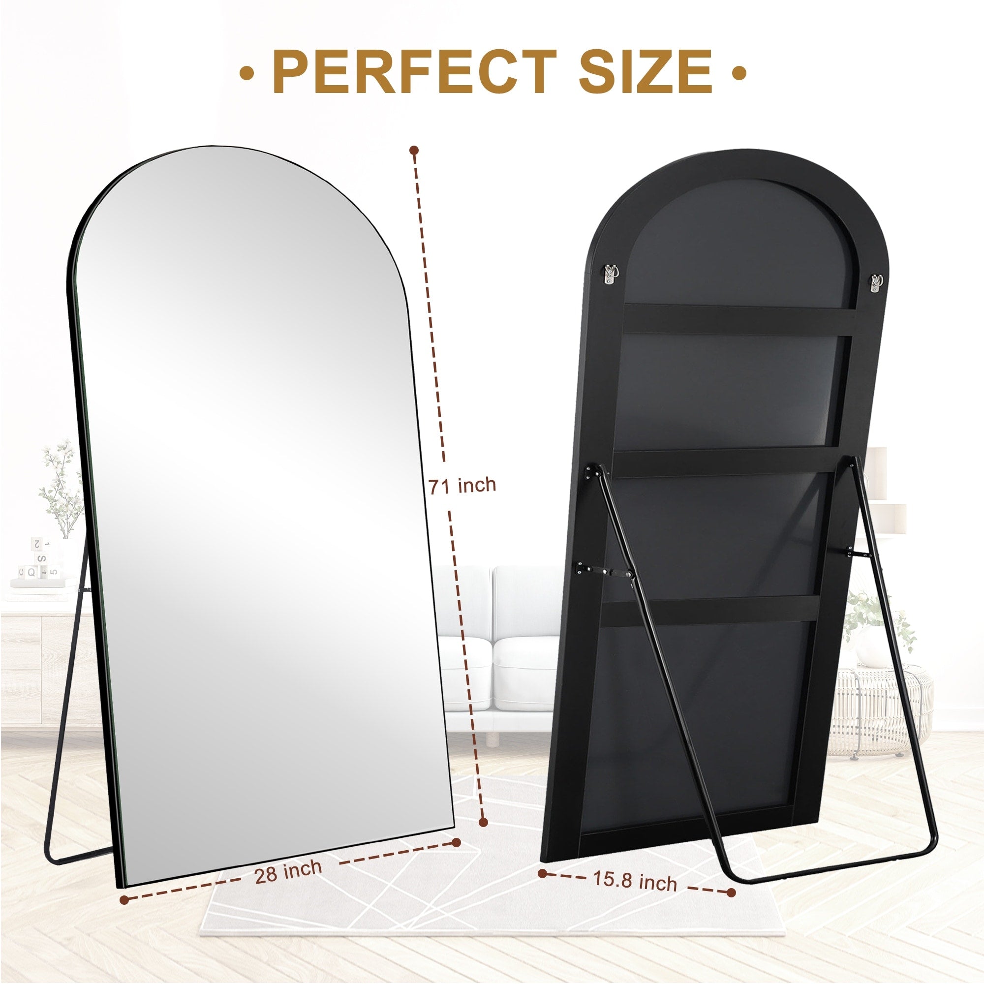 Arched Full-Length Standing Wood Floor Mirror, Wall Mirror